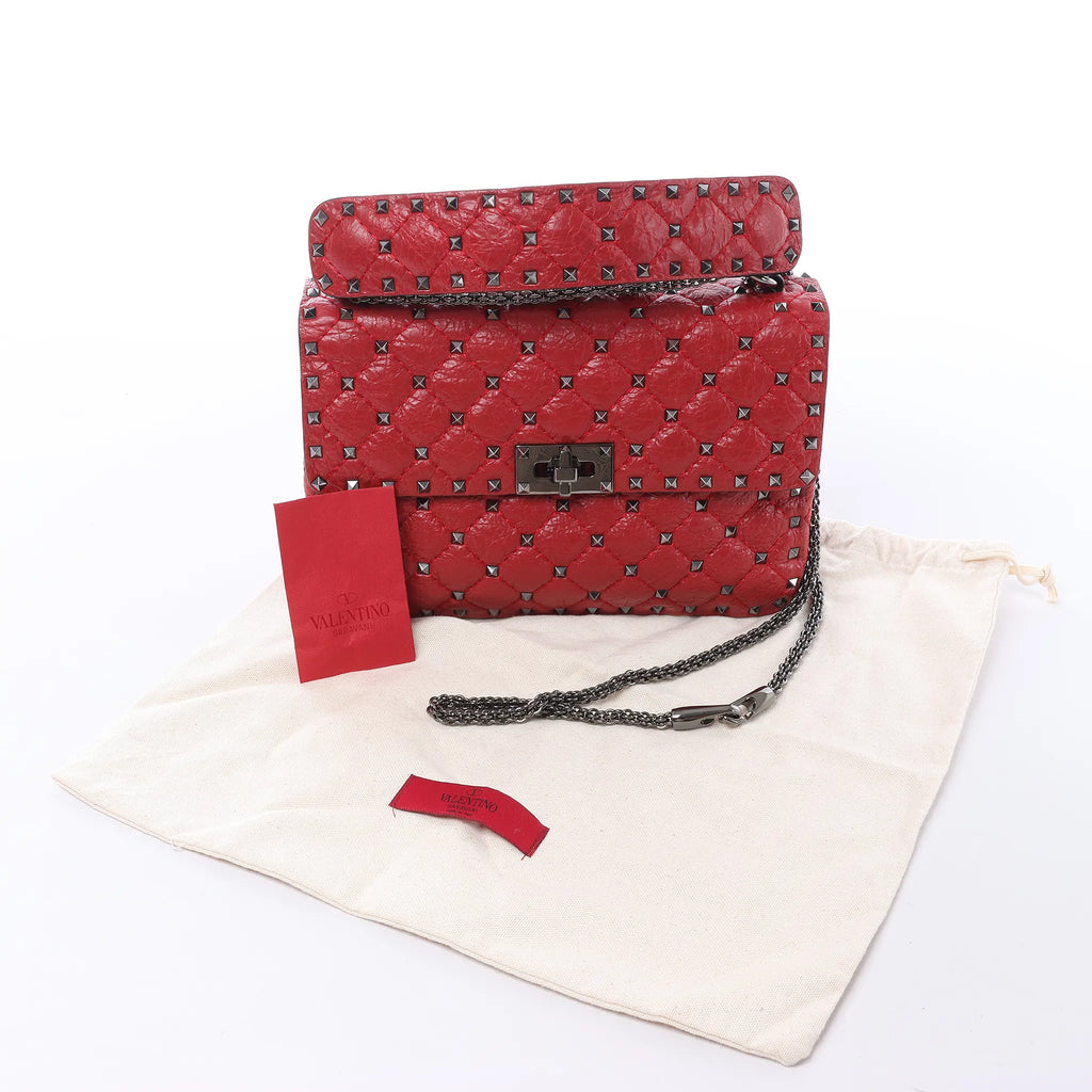 Valentino Rockstud Spike Chain 2Way Crossbody Bag in Red