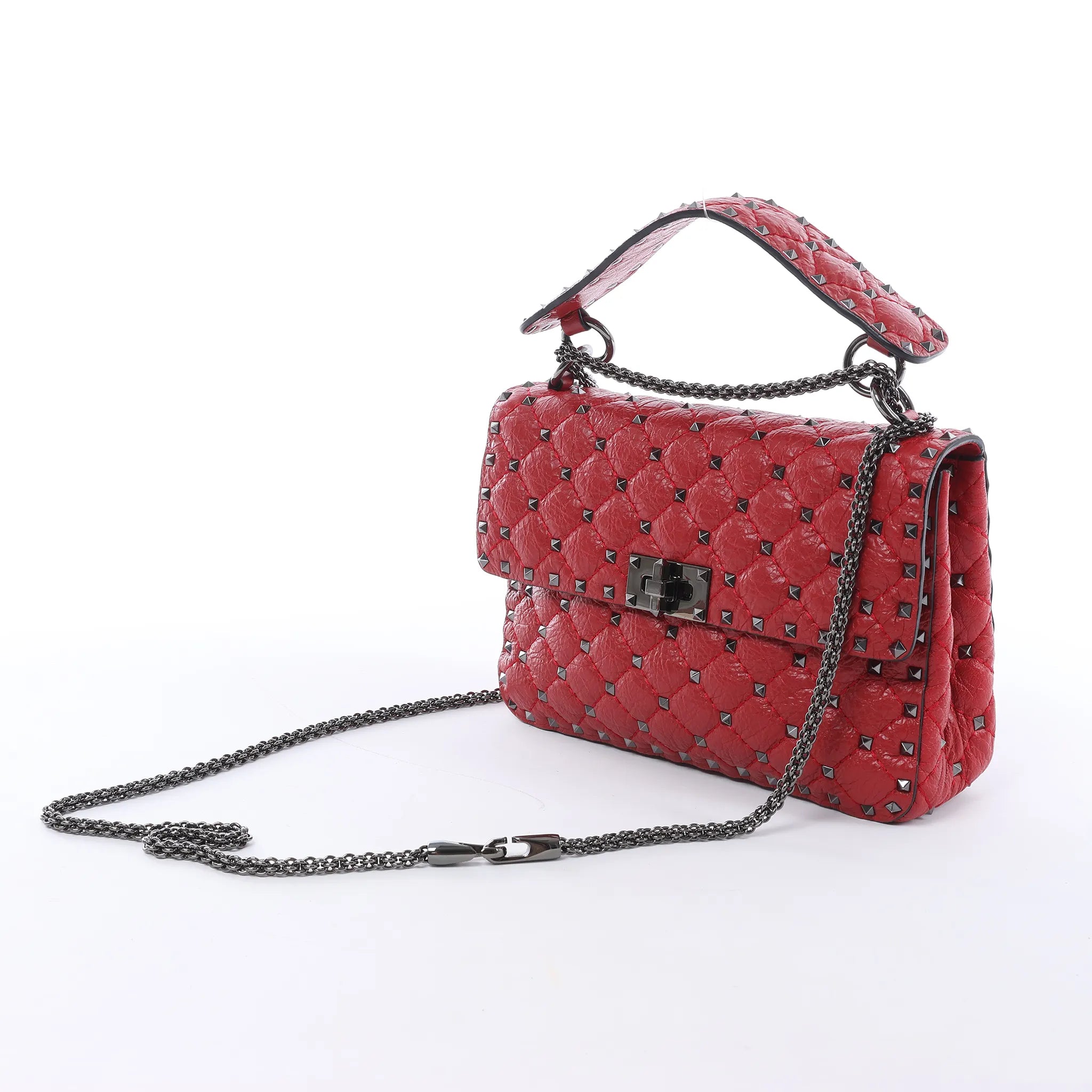 Valentino Rockstud Spike Chain 2Way Crossbody Bag in Red