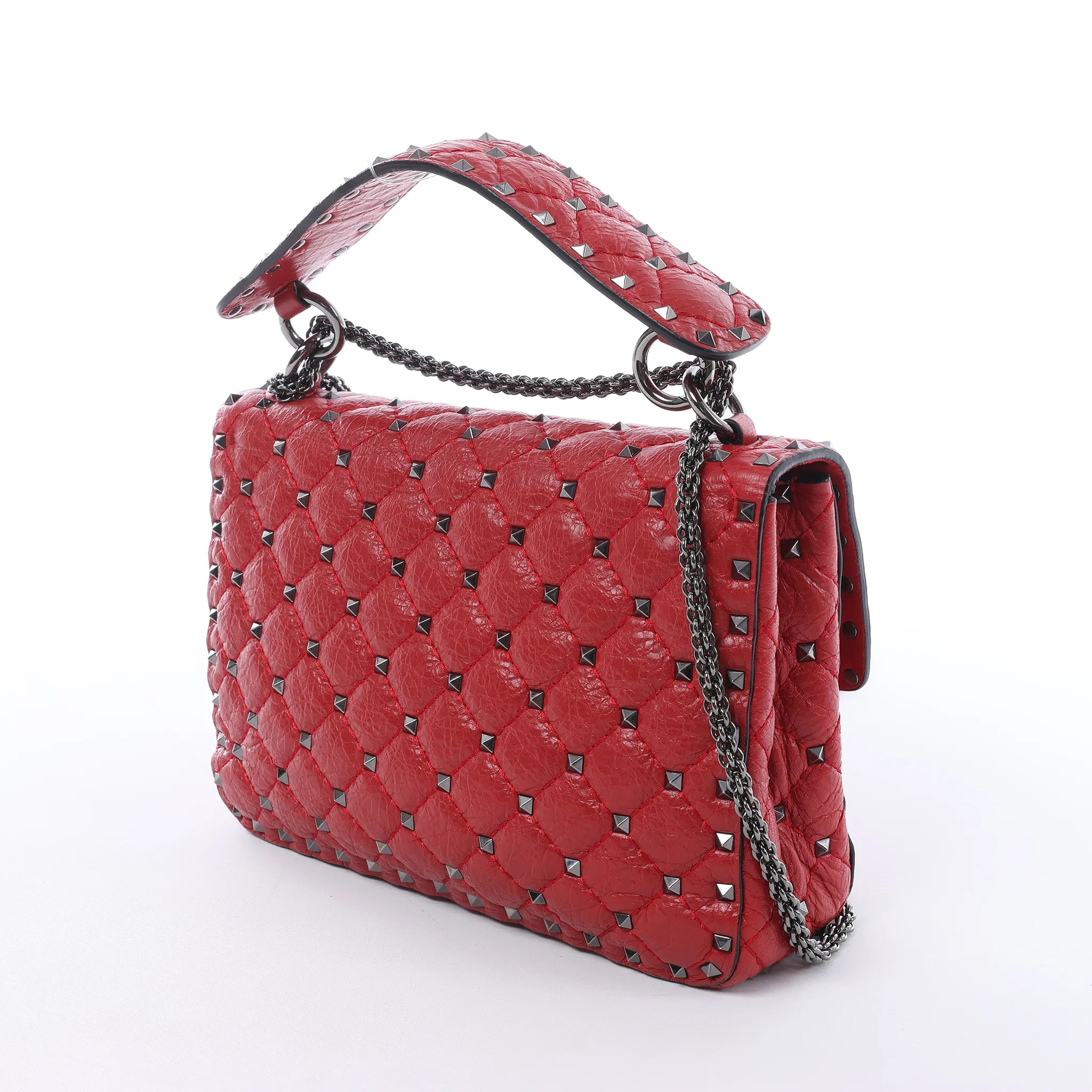 Valentino Rockstud Spike Chain 2Way Crossbody Bag in Red