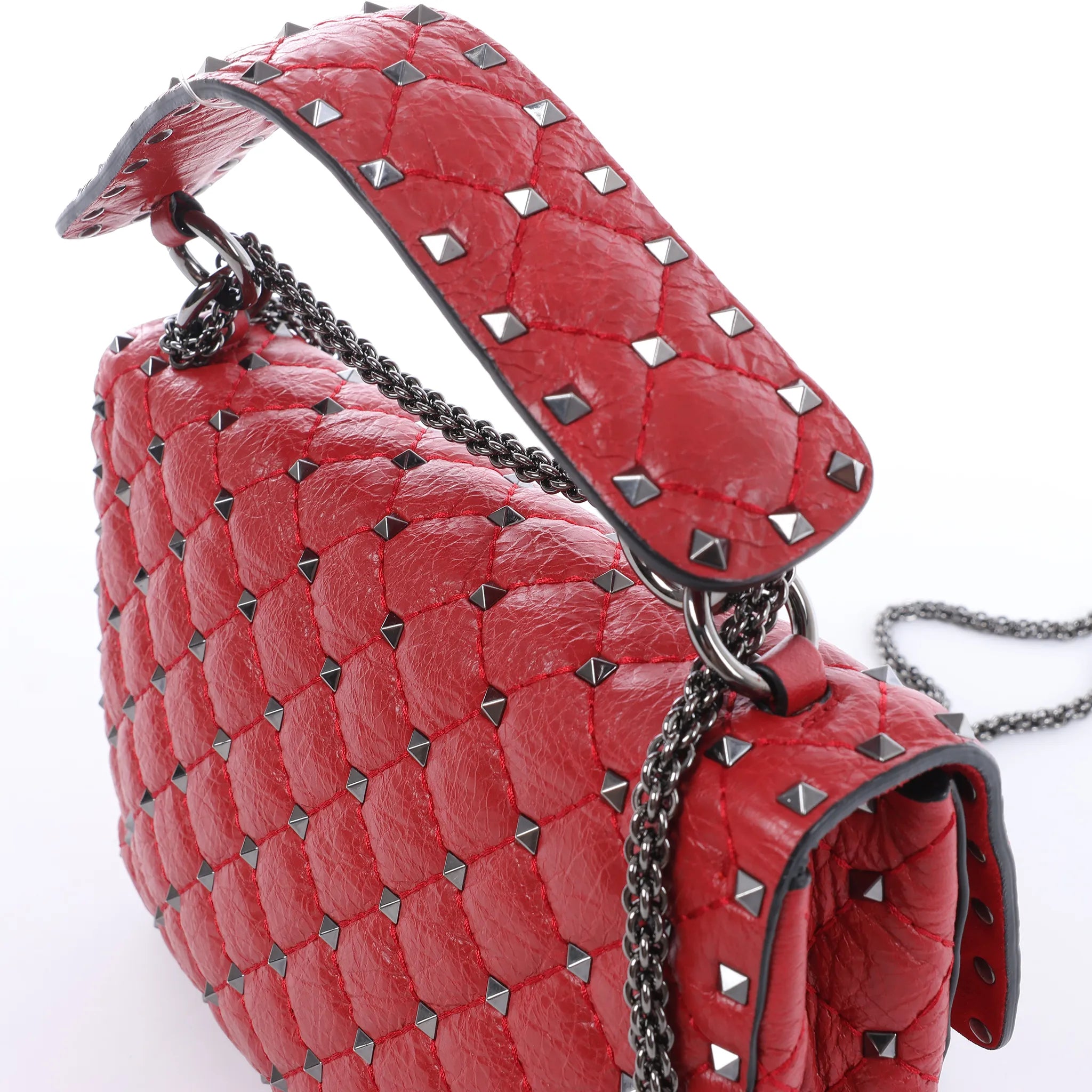 Valentino Rockstud Spike Chain 2Way Crossbody Bag in Red