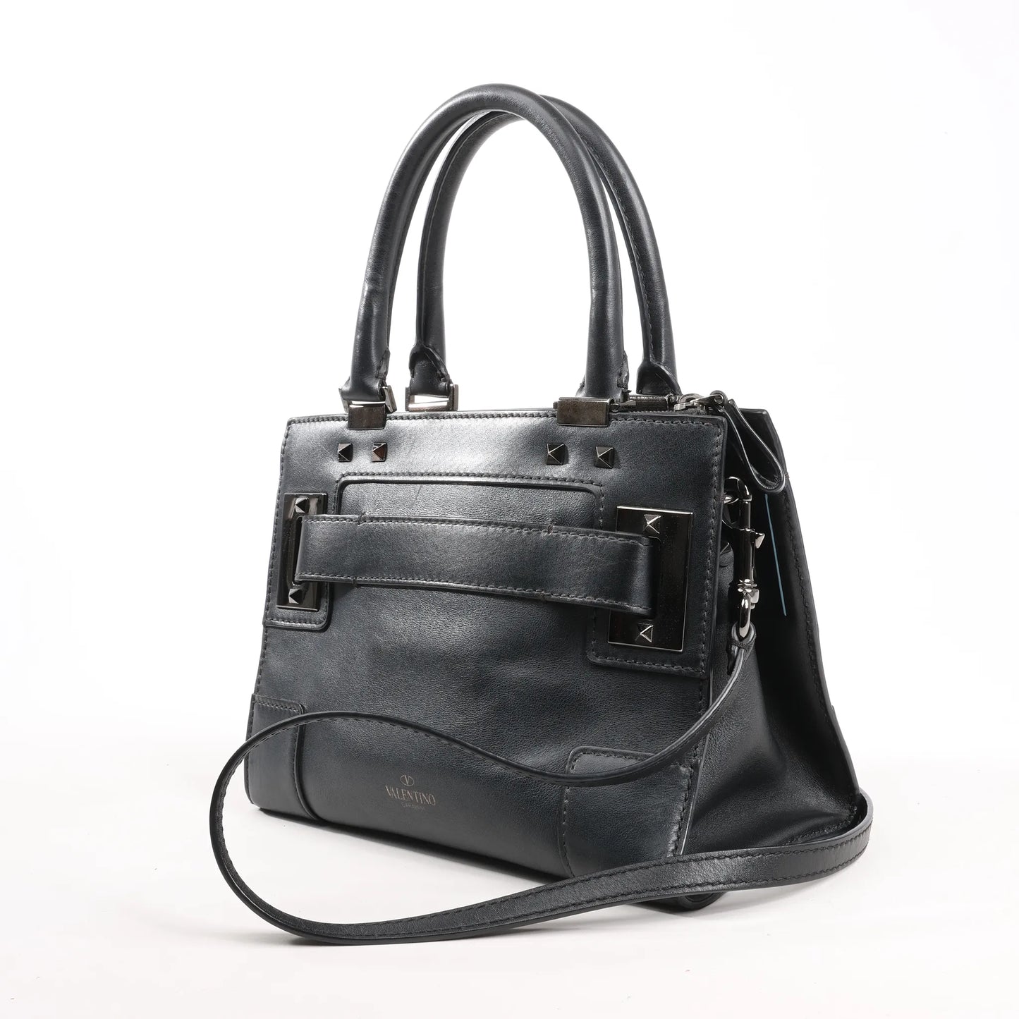 Valentino Garavani Rockstud Leather 2Way Handbag in Black