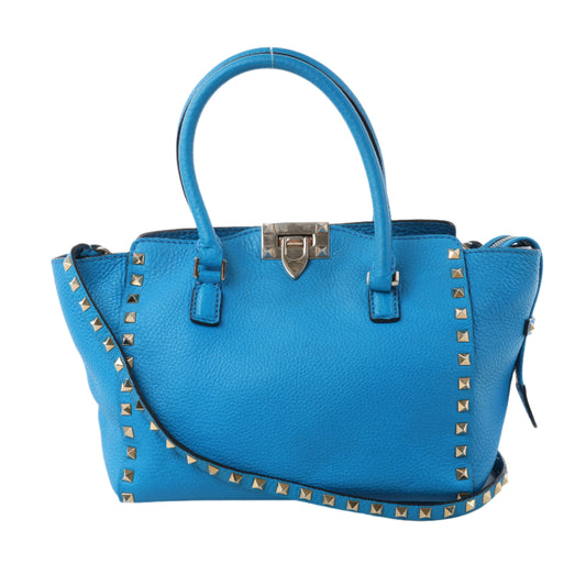 Valentino Garavani Rockstud Leather 2Way Handbag in Blue