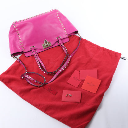 Sac à main Valentino Garavani Rockstud en cuir rose à double compartiment