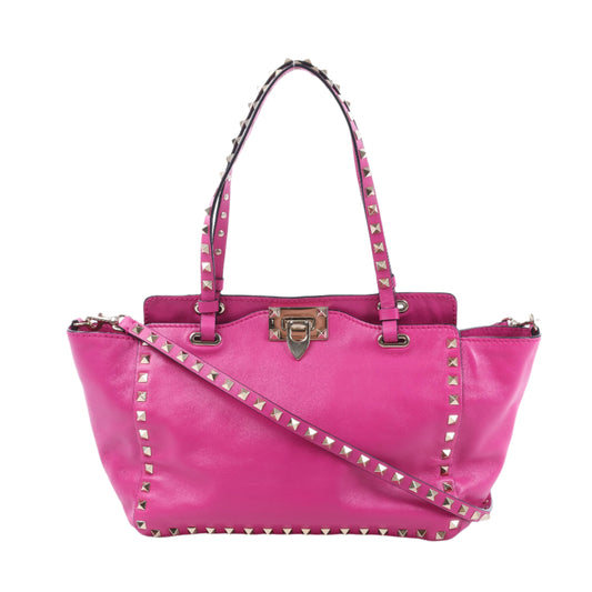 Sac à main Valentino Garavani Rockstud en cuir rose à double compartiment