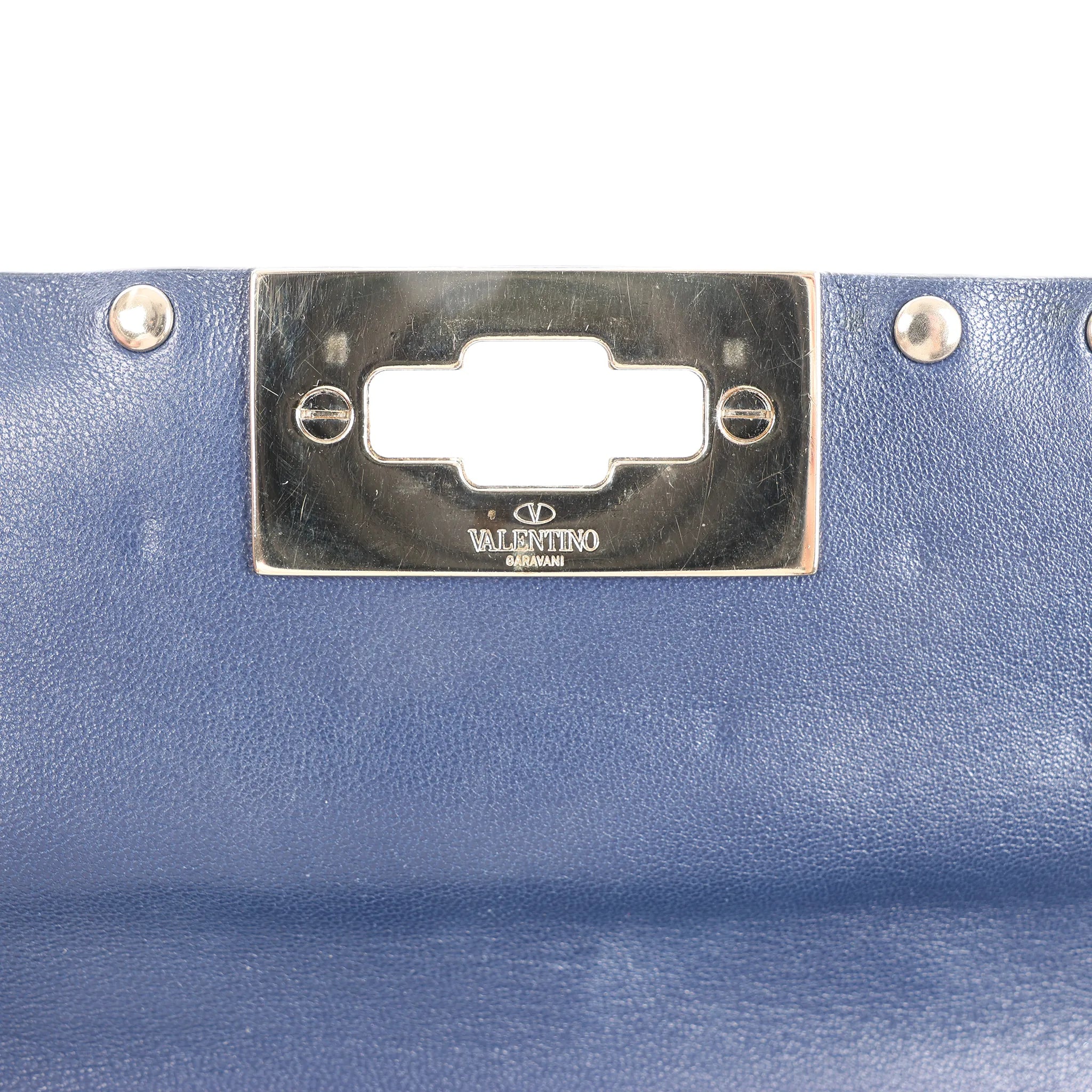 Valentino Rockstud Spike Chain 2Way Shoulder Bag in Navy Blue