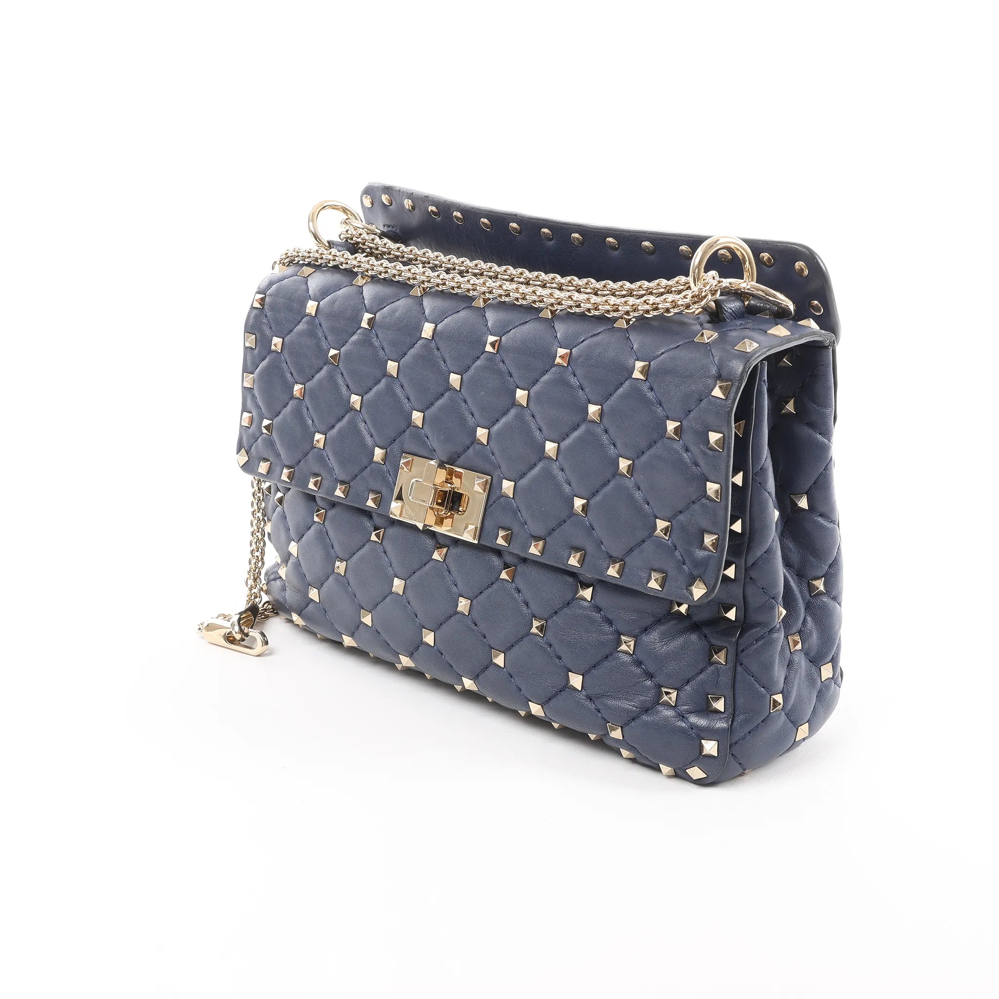 Valentino Rockstud Spike Chain 2Way Shoulder Bag in Navy Blue