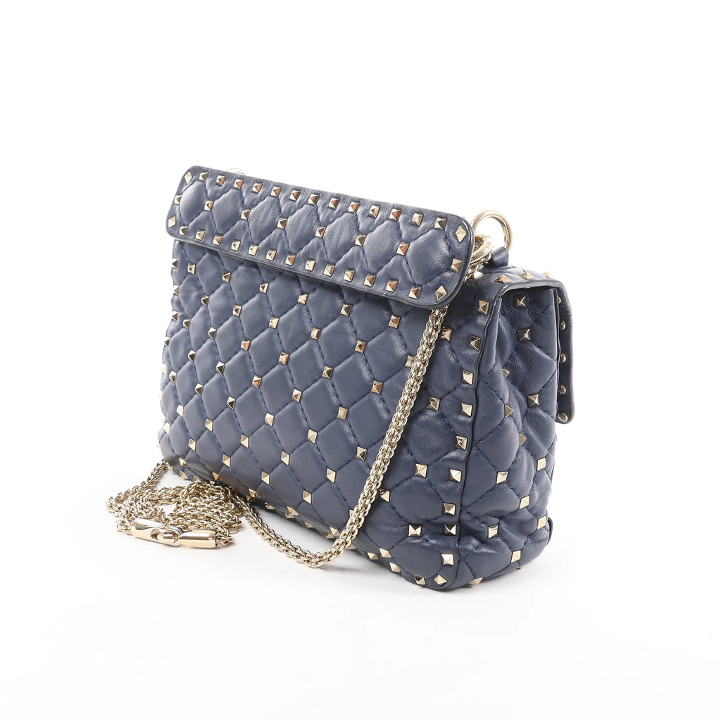 Valentino Rockstud Spike Chain 2Way Shoulder Bag in Navy Blue
