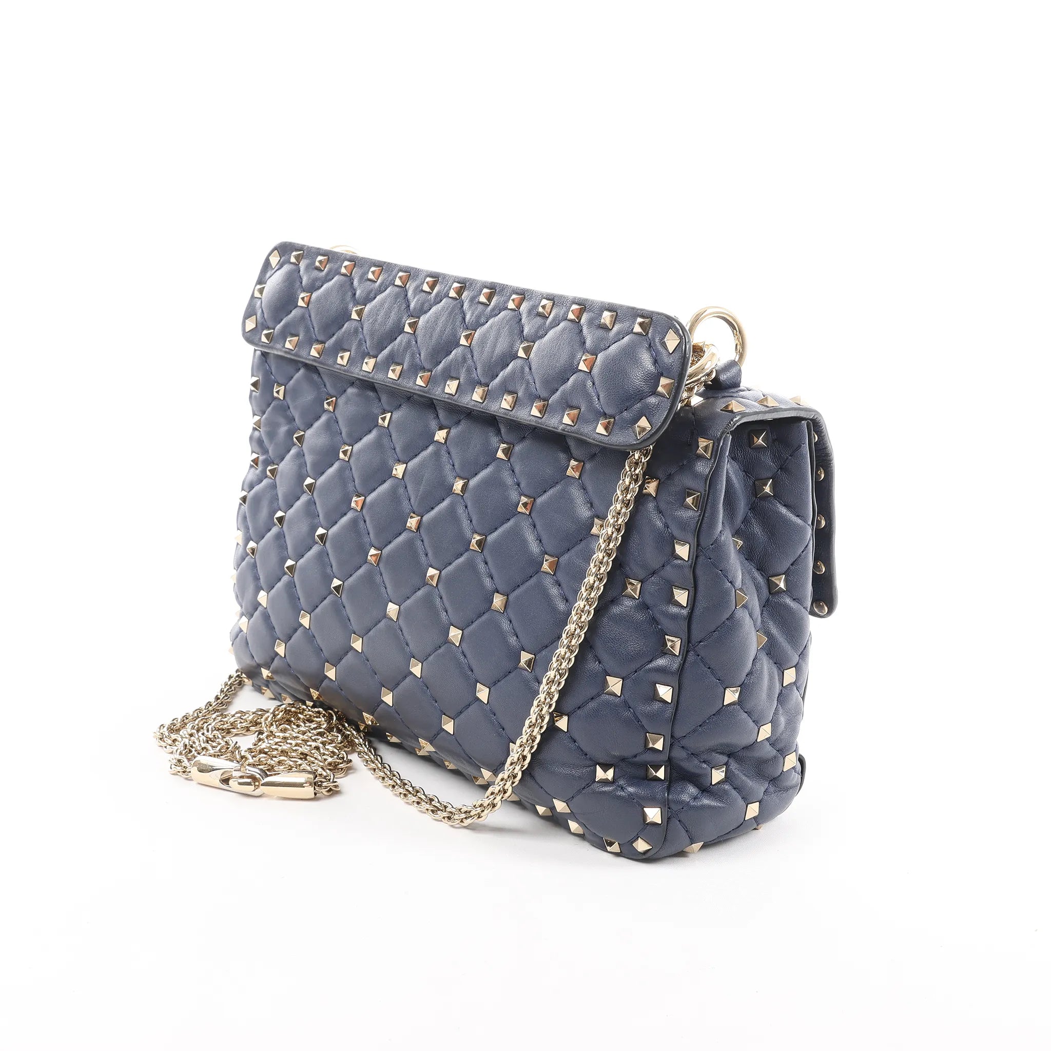 Valentino Rockstud Spike Chain 2Way Shoulder Bag in Navy Blue