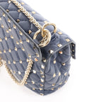 Valentino Rockstud Spike Chain 2Way Shoulder Bag in Navy Blue