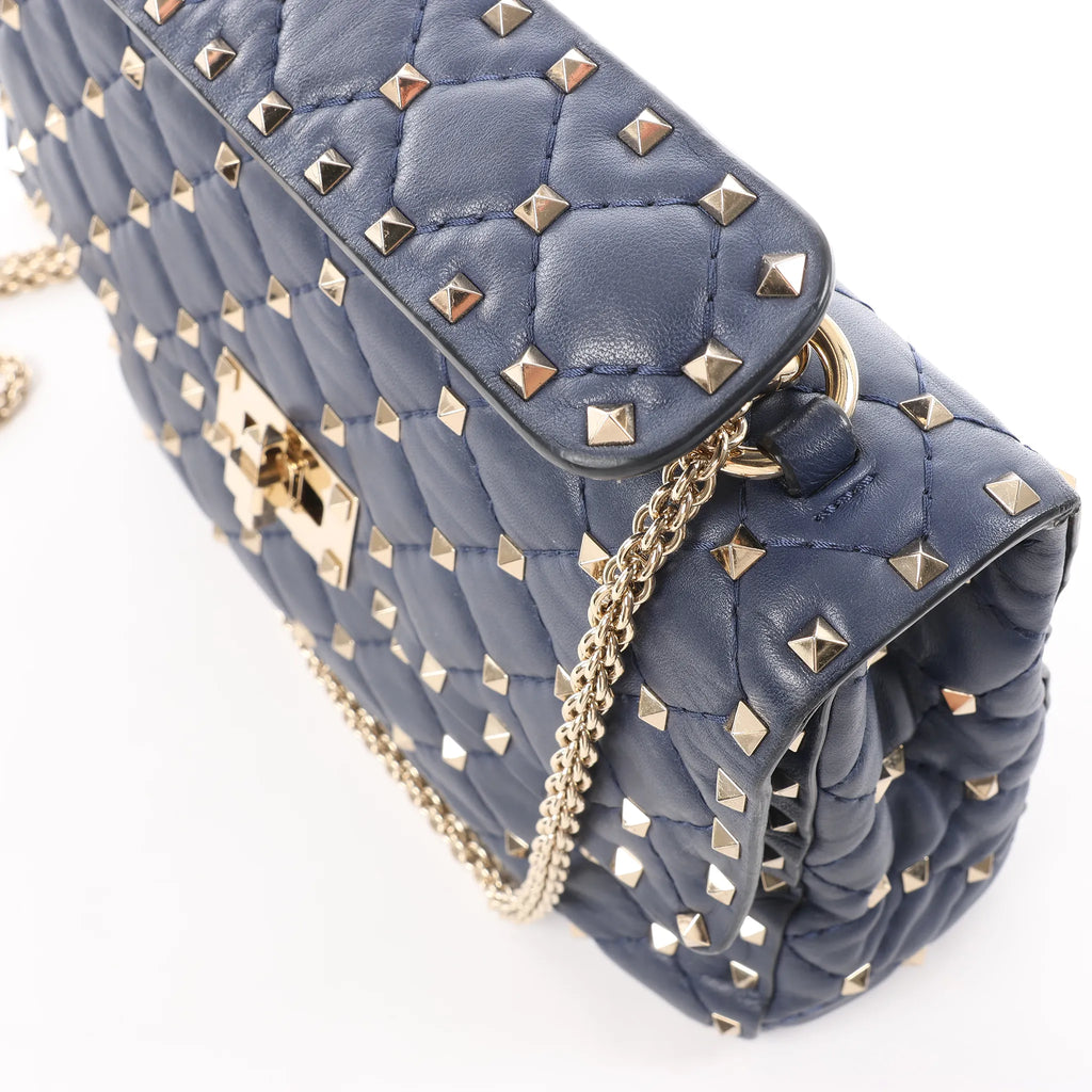 Valentino Rockstud Spike Chain 2Way Shoulder Bag in Navy Blue