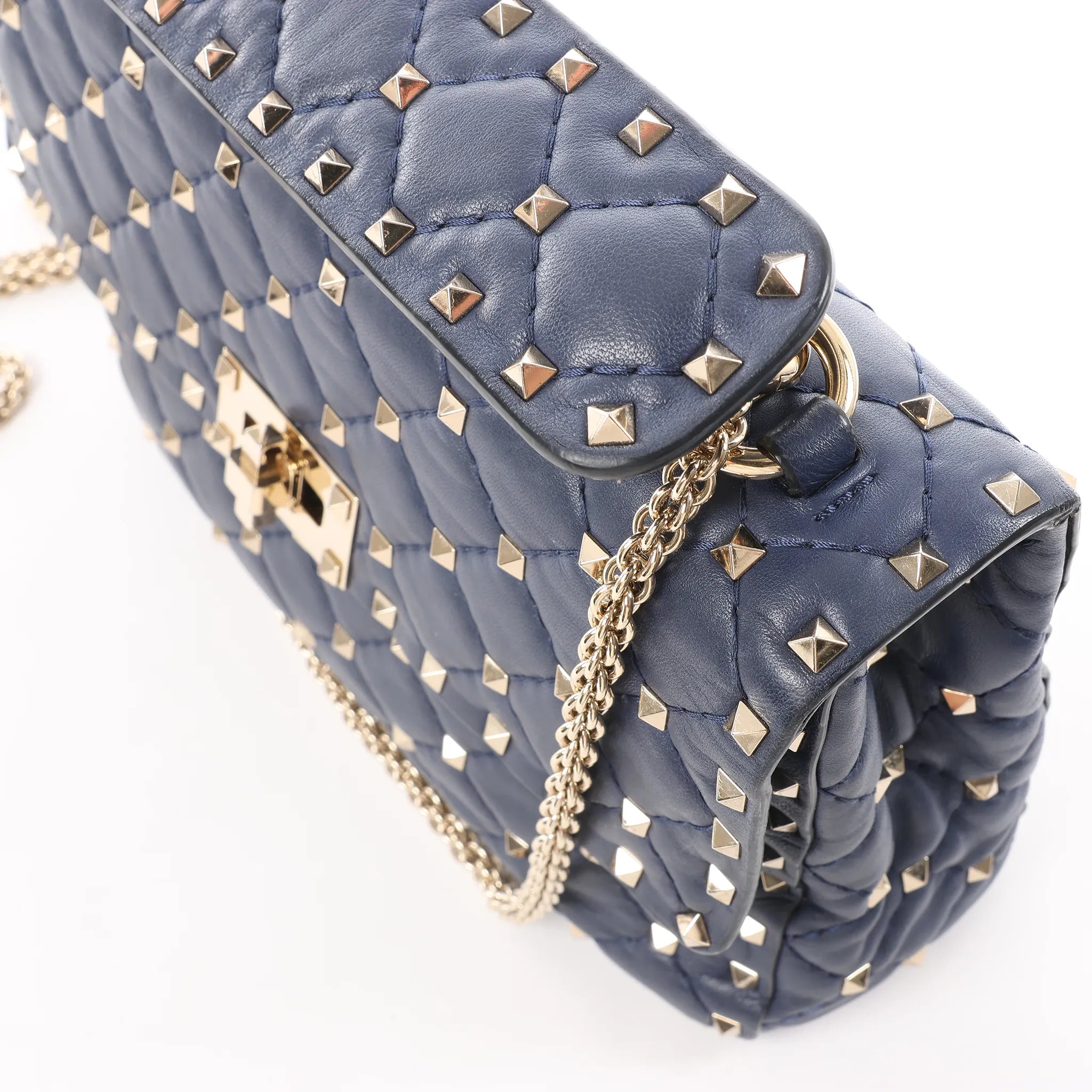 Valentino Rockstud Spike Chain 2Way Shoulder Bag in Navy Blue