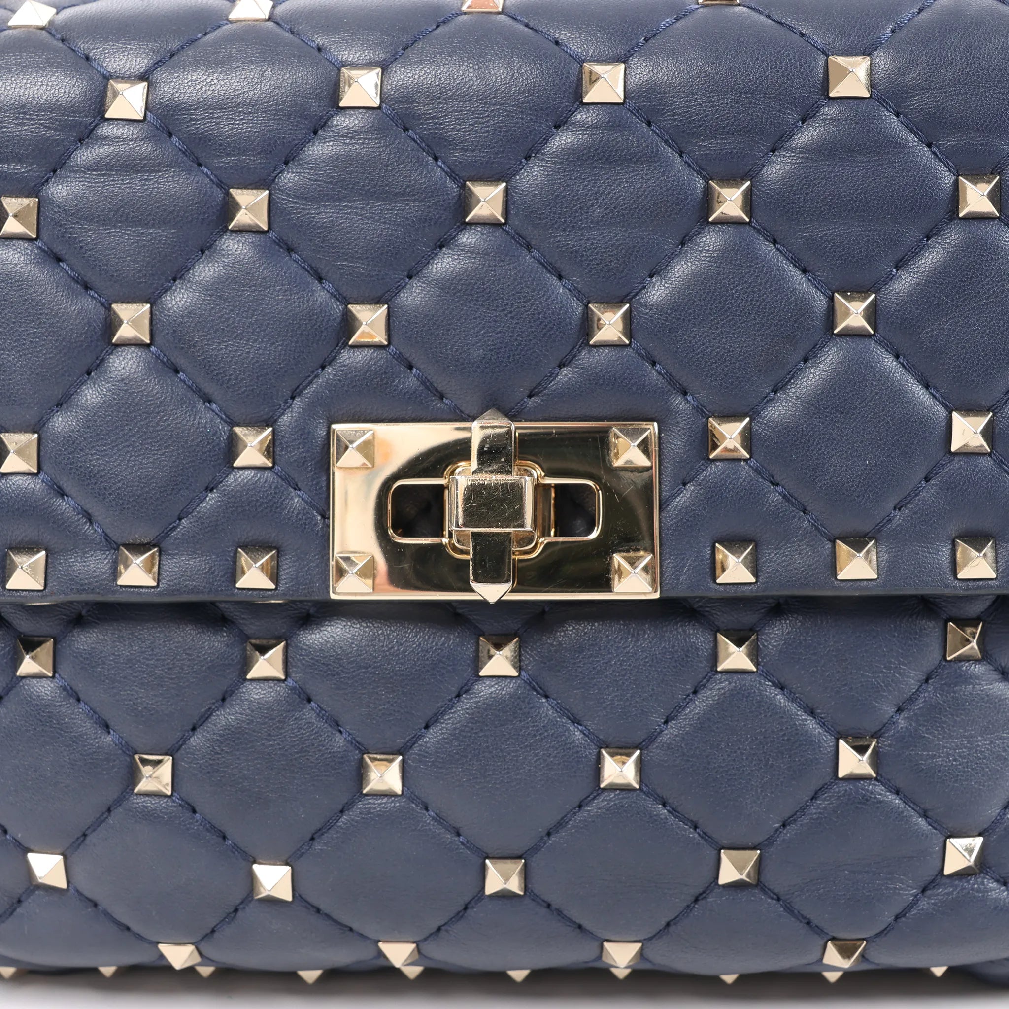 Valentino Rockstud Spike Chain 2Way Shoulder Bag in Navy Blue