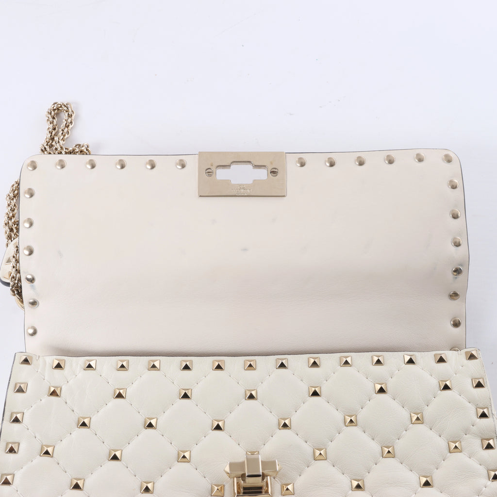 Valentino Garavani Rockstud Leather 2Way Shoulder Bag in White