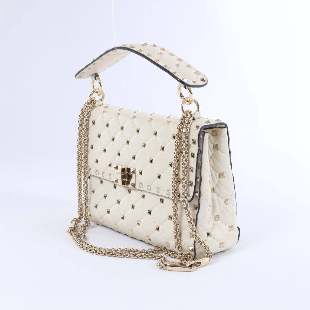 Valentino Garavani Rockstud Leather 2Way Shoulder Bag in White