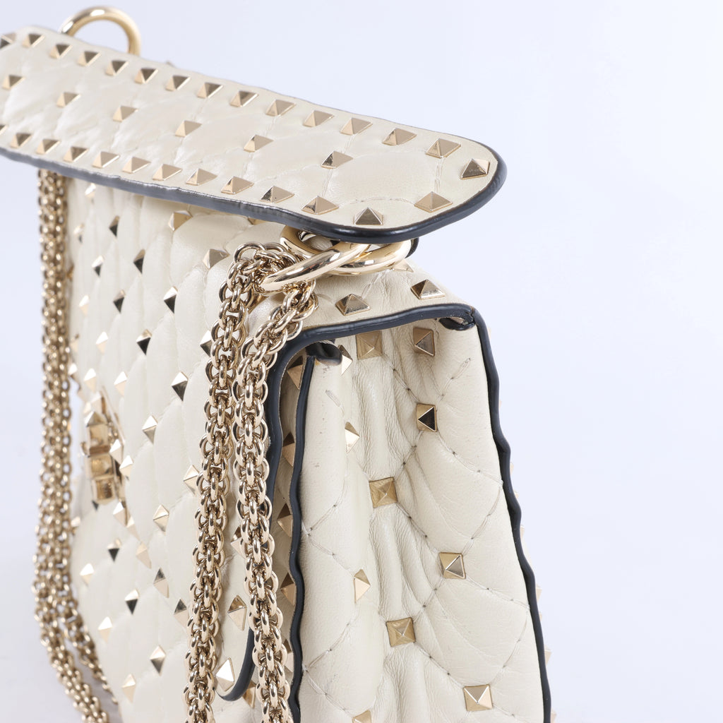 Valentino Garavani Rockstud Leather 2Way Shoulder Bag in White