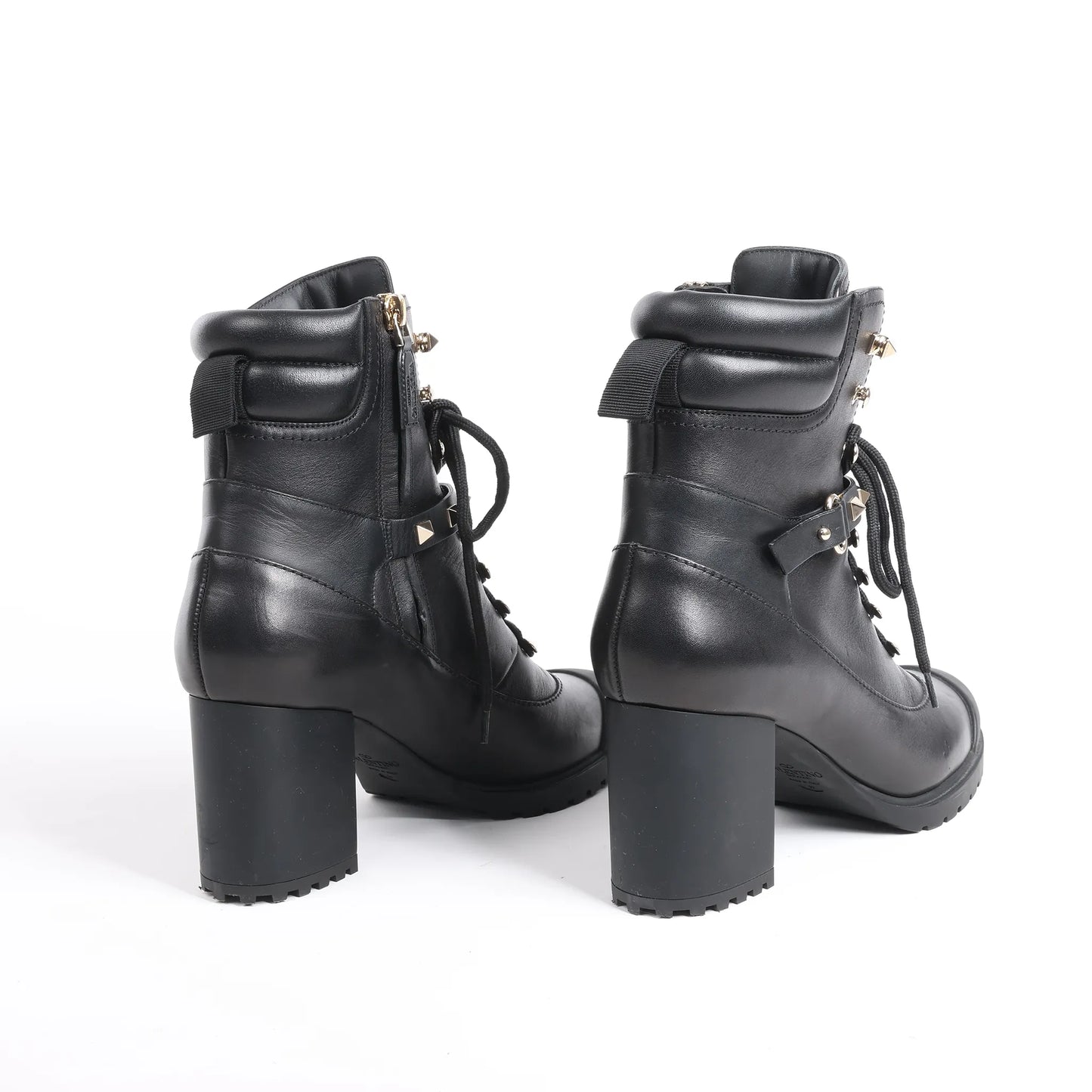 Valentino Garavani Rockstuds Leather Ankle Boots in Black, Size 37 EU