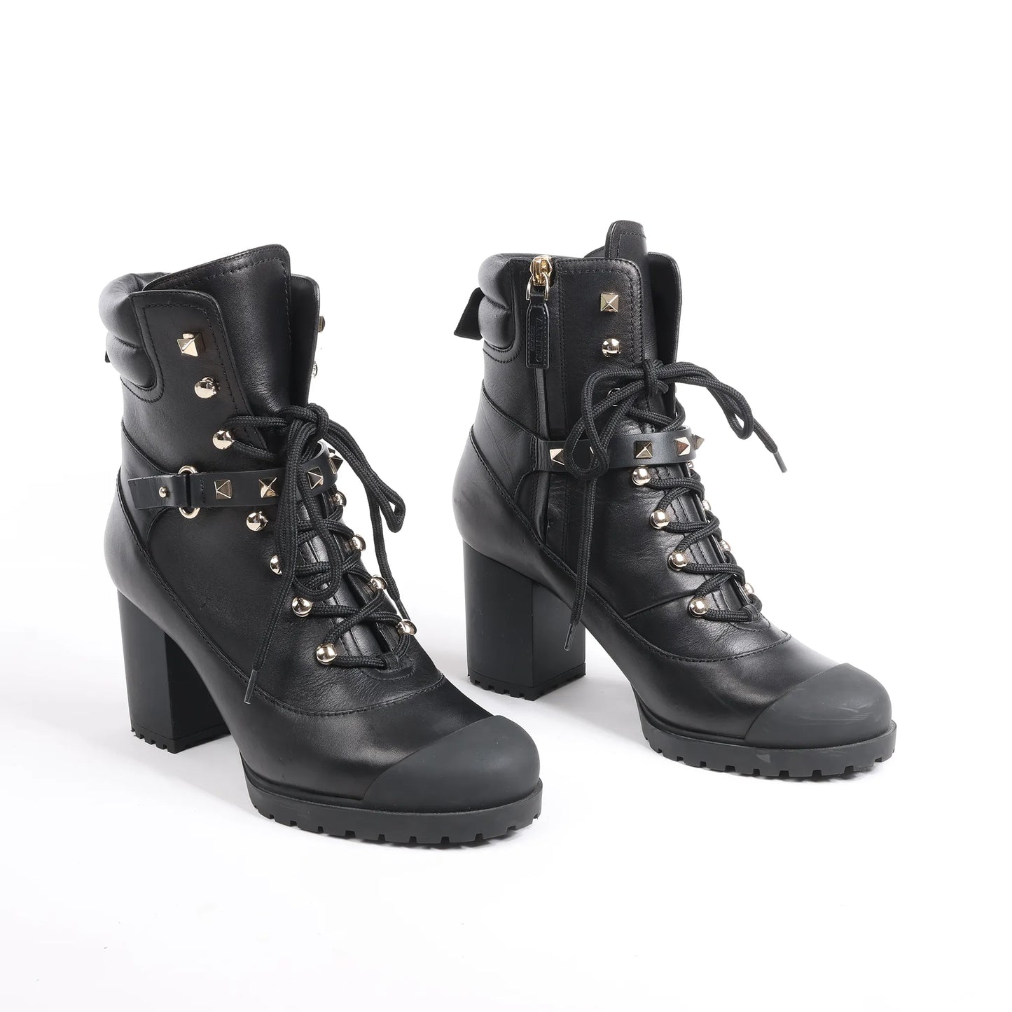 Valentino Garavani Rockstuds Leather Ankle Boots in Black, Size 37 EU