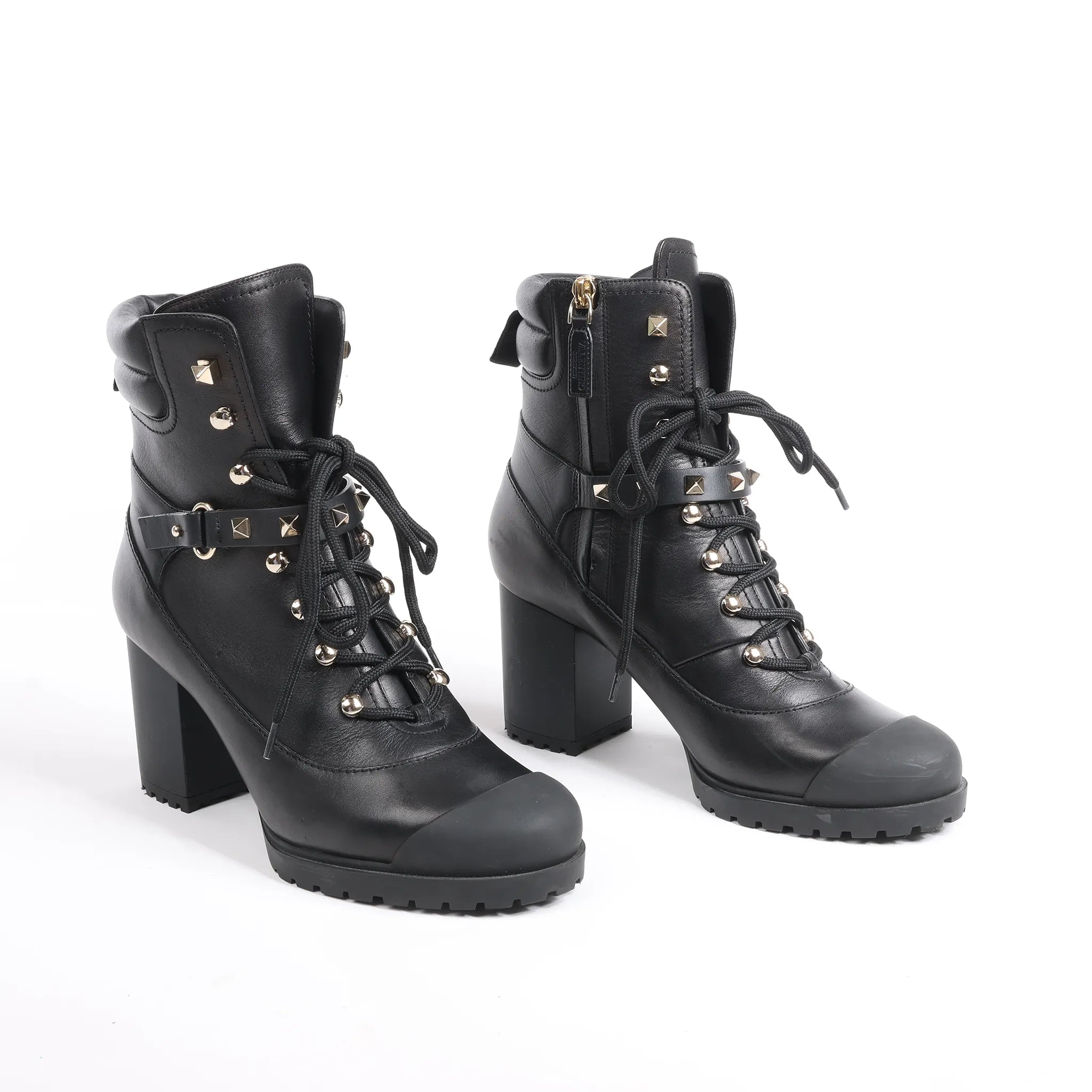 Valentino Garavani Rockstuds Leather Ankle Boots in Black, Size 37 EU