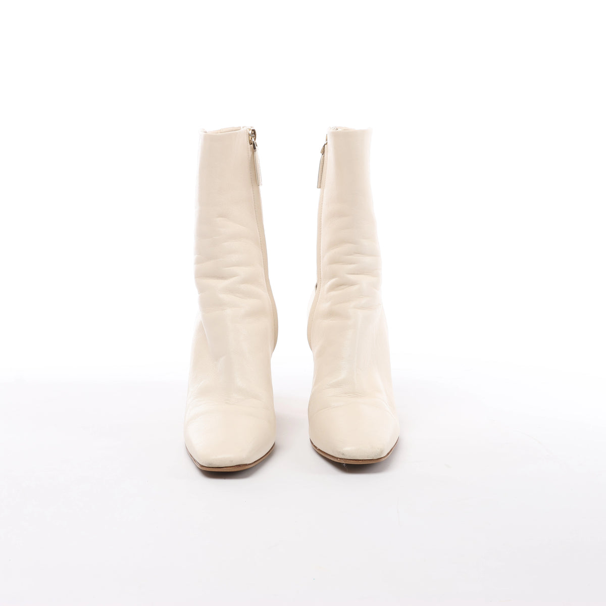 Valentino Garavani Rock Studs Leather Boots in Ivory, Size EU 37