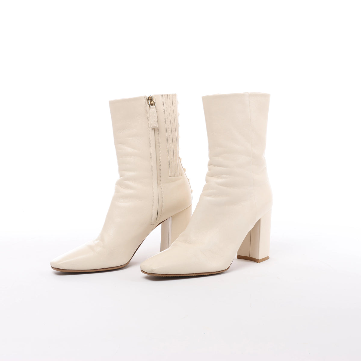 Valentino Garavani Rock Studs Leather Boots in Ivory, Size EU 37
