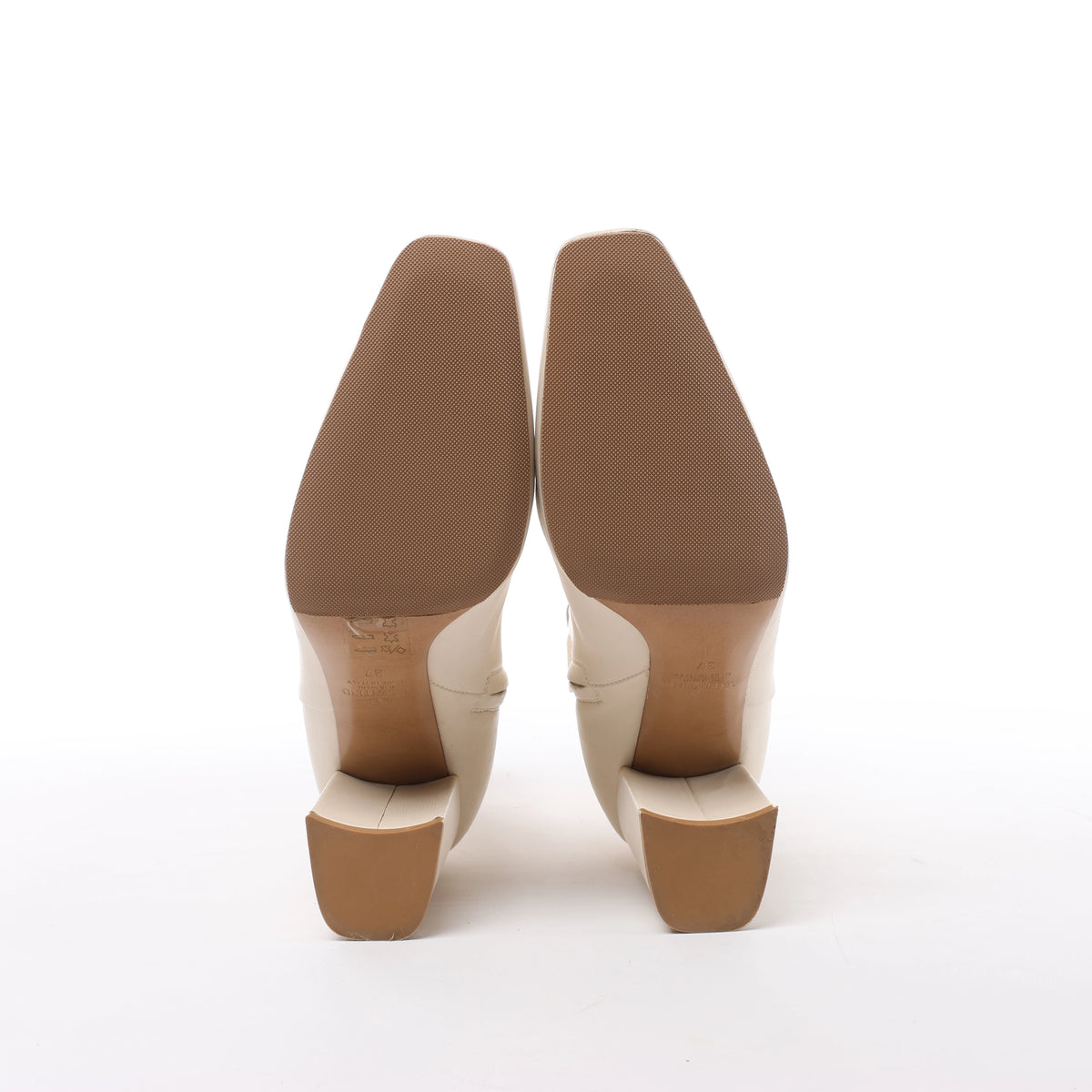 Valentino Garavani Rock Studs Leather Boots in Ivory, Size EU 37