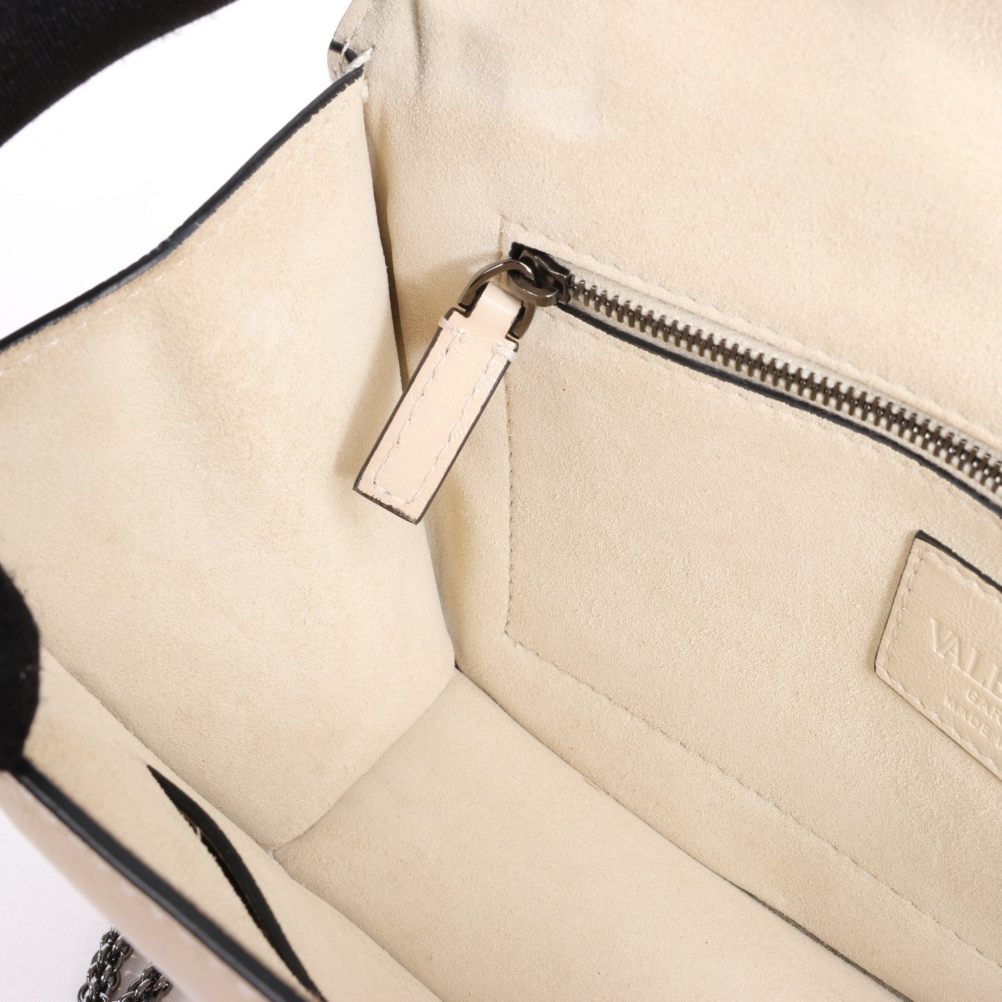 Valentino Rockstud Glam Lock Leather Chain Shoulder Bag in Beige