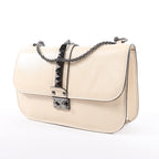 Valentino Rockstud Glam Lock Leather Chain Shoulder Bag in Beige
