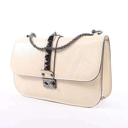 Valentino Rockstud Glam Lock Leather Chain Shoulder Bag in Beige