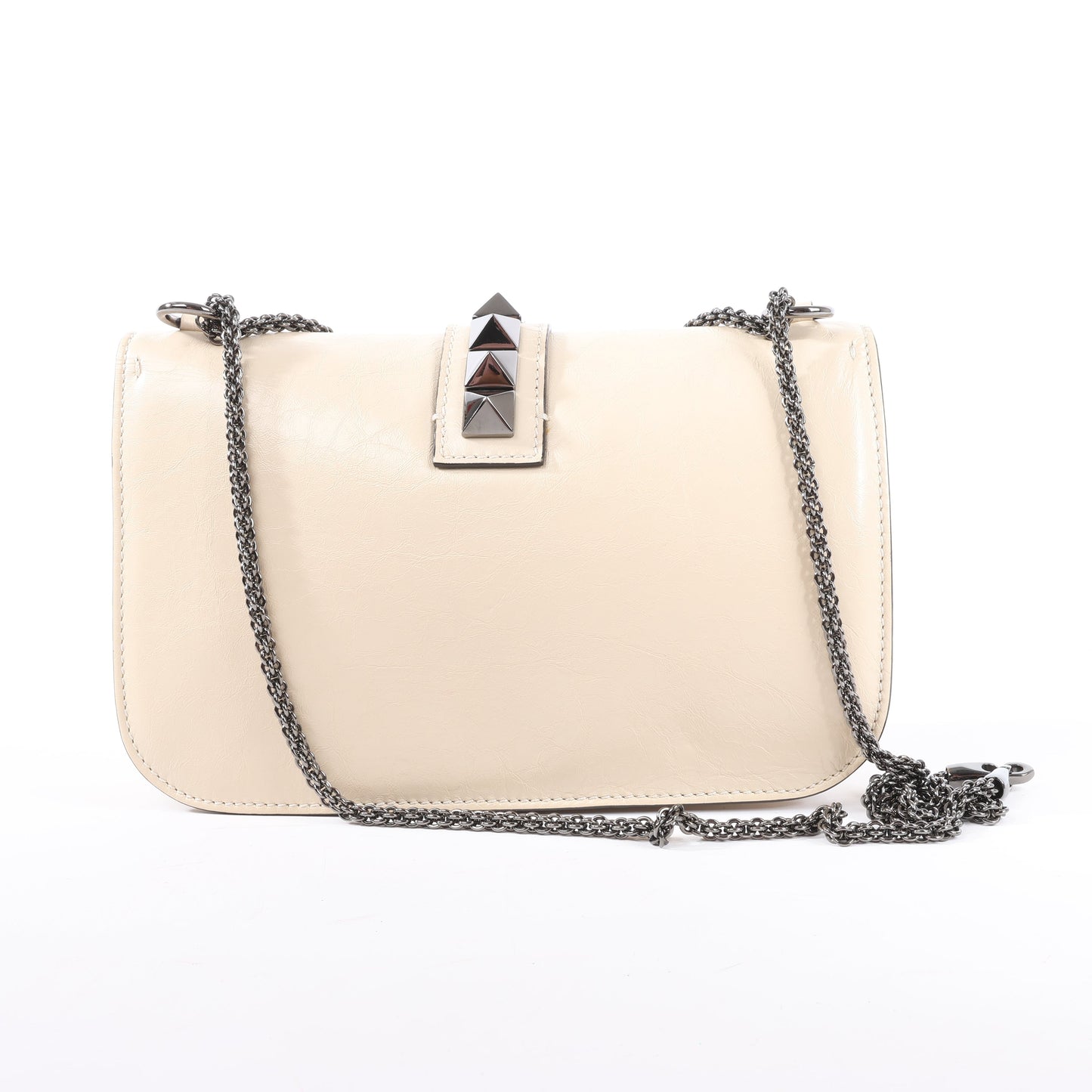 Valentino Rockstud Glam Lock Leather Chain Shoulder Bag in Beige