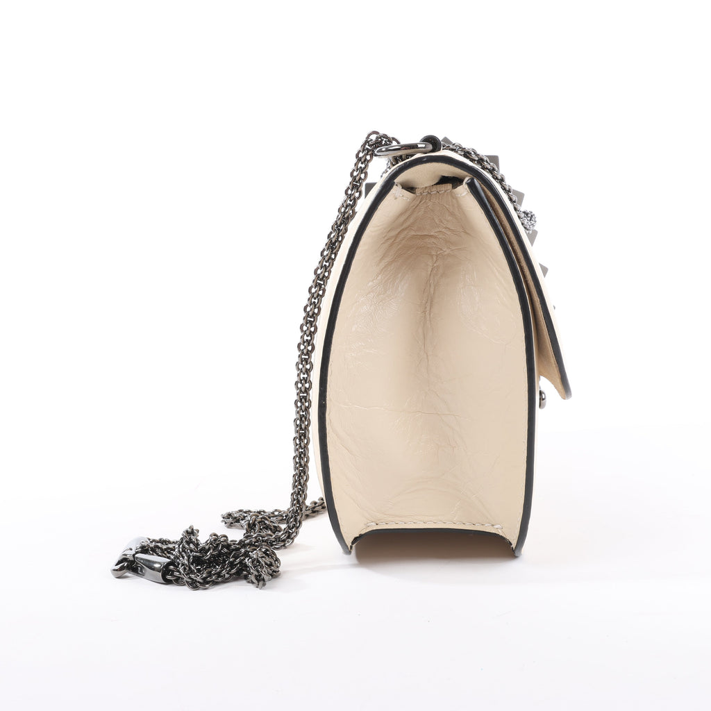 Valentino Rockstud Glam Lock Leather Chain Shoulder Bag in Beige