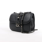 Valentino Rockstud Glam Lock Leather Chain Shoulder Bag in Black