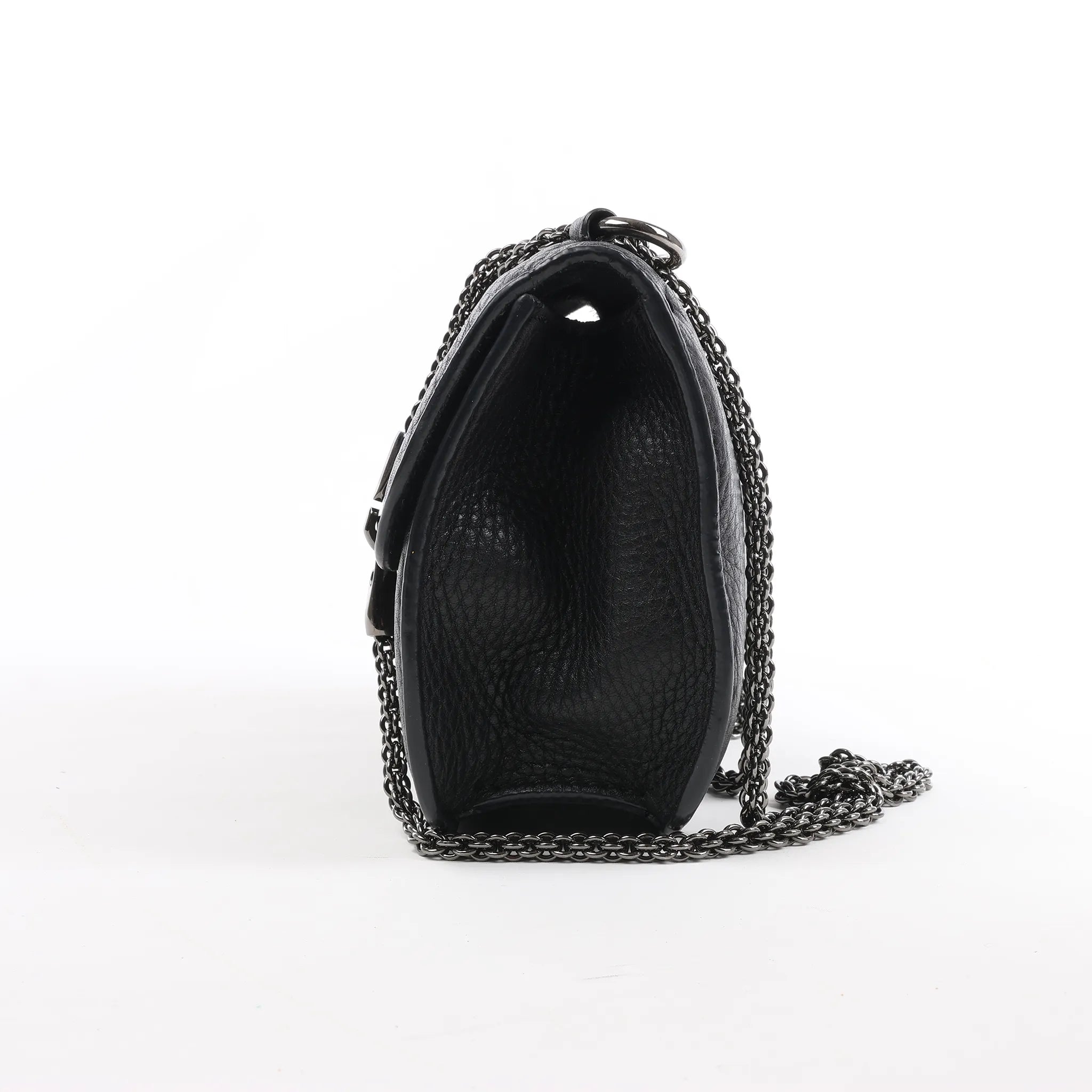 Valentino Rockstud Glam Lock Leather Chain Shoulder Bag in Black