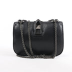 Valentino Rockstud Glam Lock Leather Chain Shoulder Bag in Black