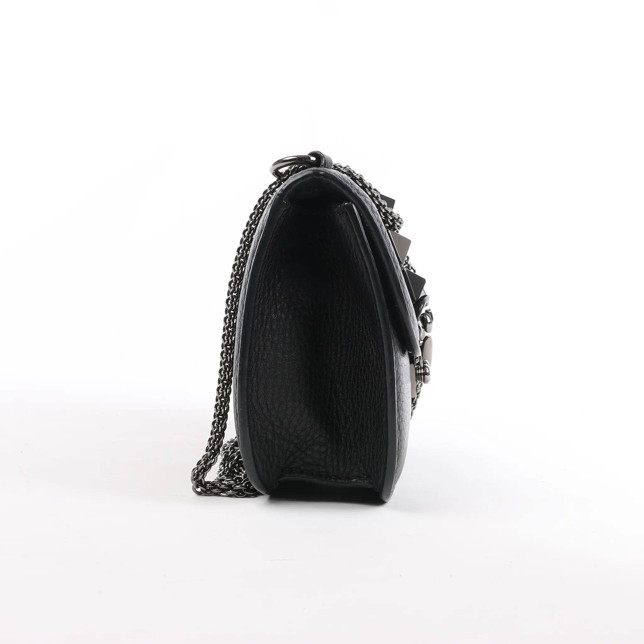 Valentino Rockstud Glam Lock Leather Chain Shoulder Bag in Black