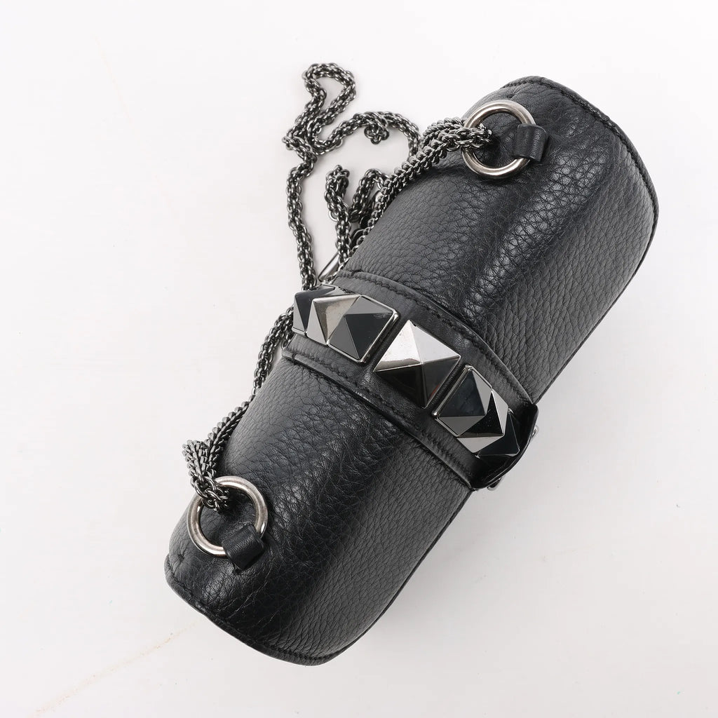 Valentino Rockstud Glam Lock Leather Chain Shoulder Bag in Black