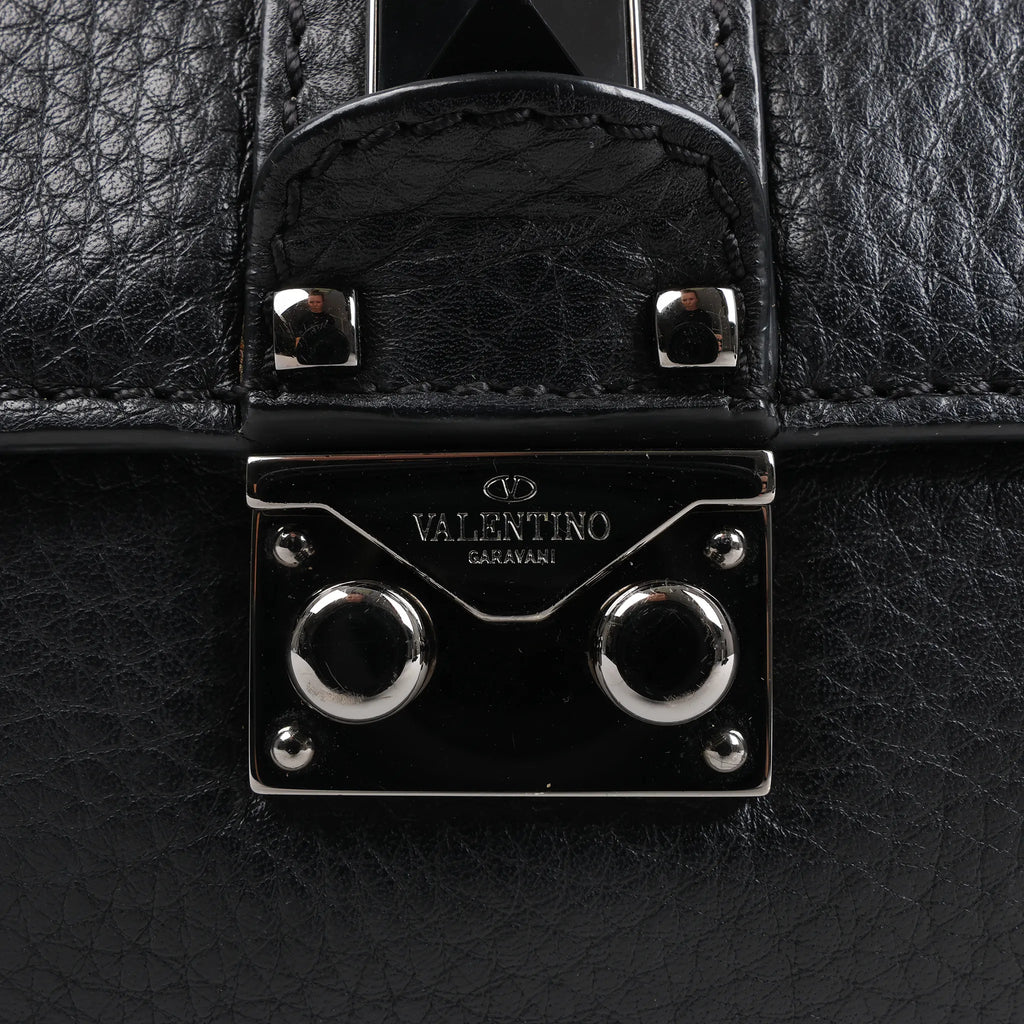 Valentino Rockstud Glam Lock Leather Chain Shoulder Bag in Black