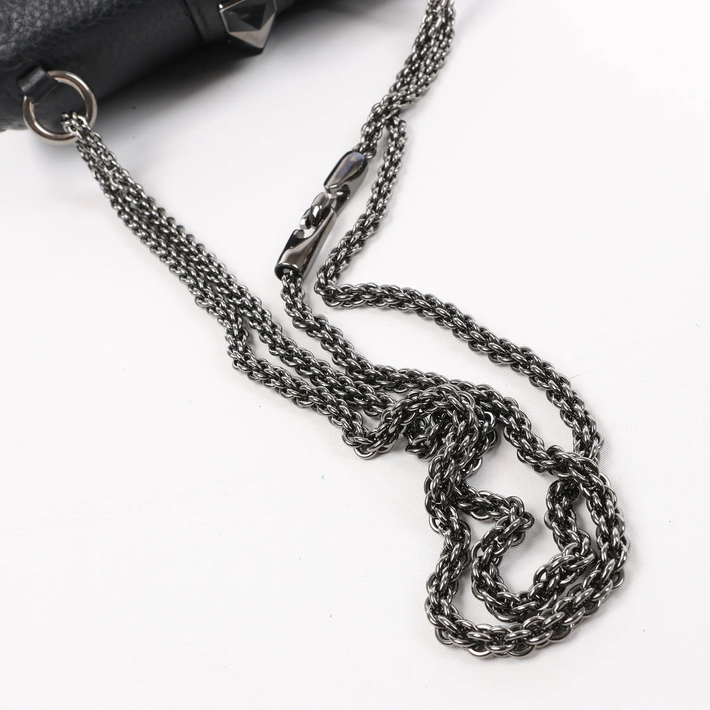 Valentino Rockstud Glam Lock Leather Chain Shoulder Bag in Black