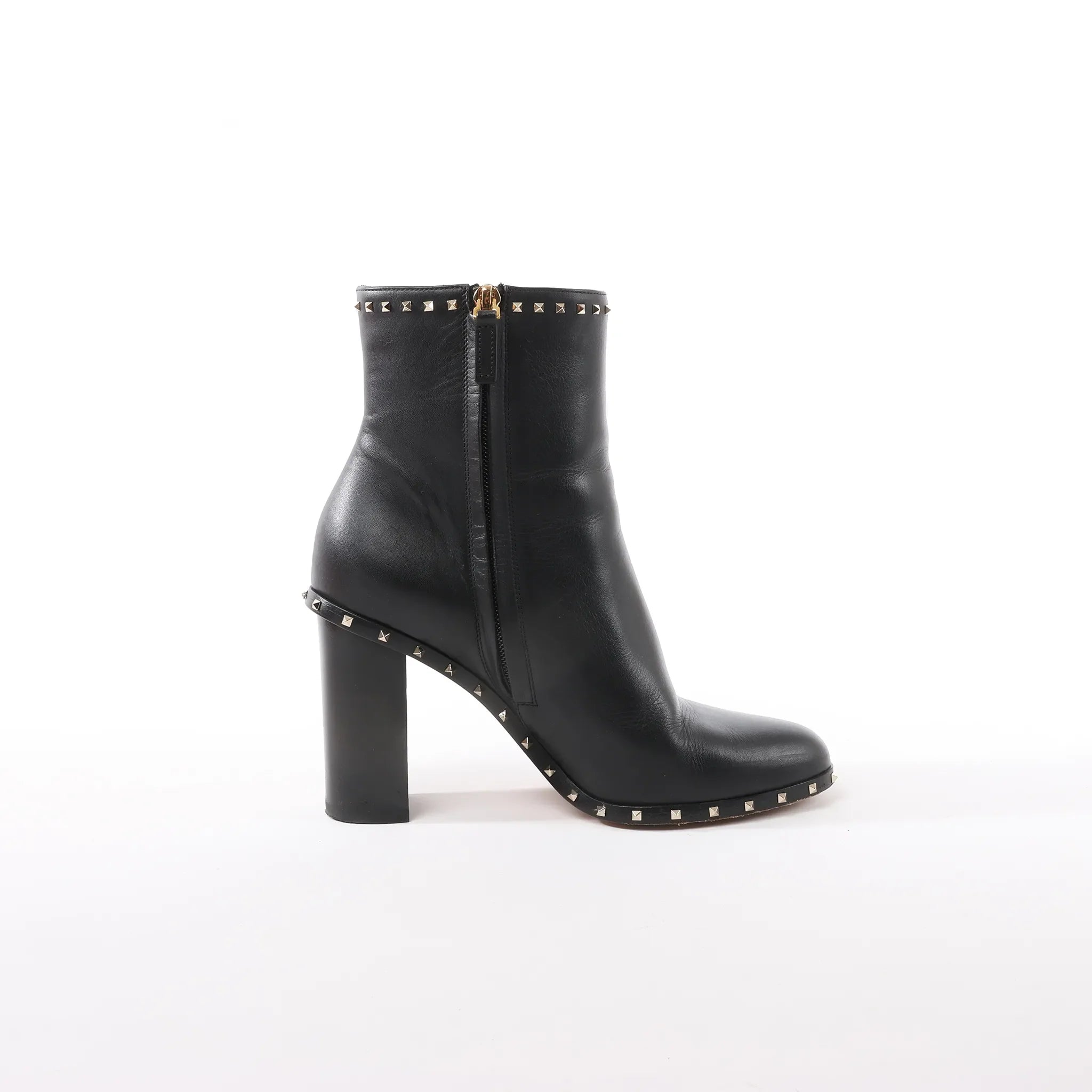 Valentino Garavani Rockstuds Leather Ankle Boots in Black, Size 37.5 EU