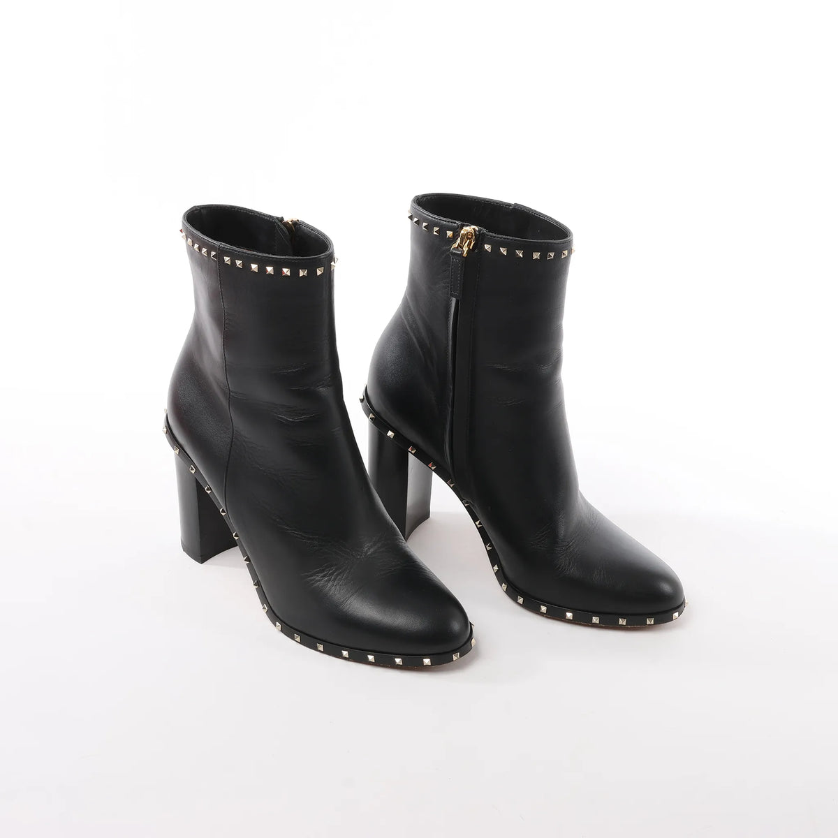 Valentino Garavani Rockstuds Leather Ankle Boots in Black, Size 37.5 EU