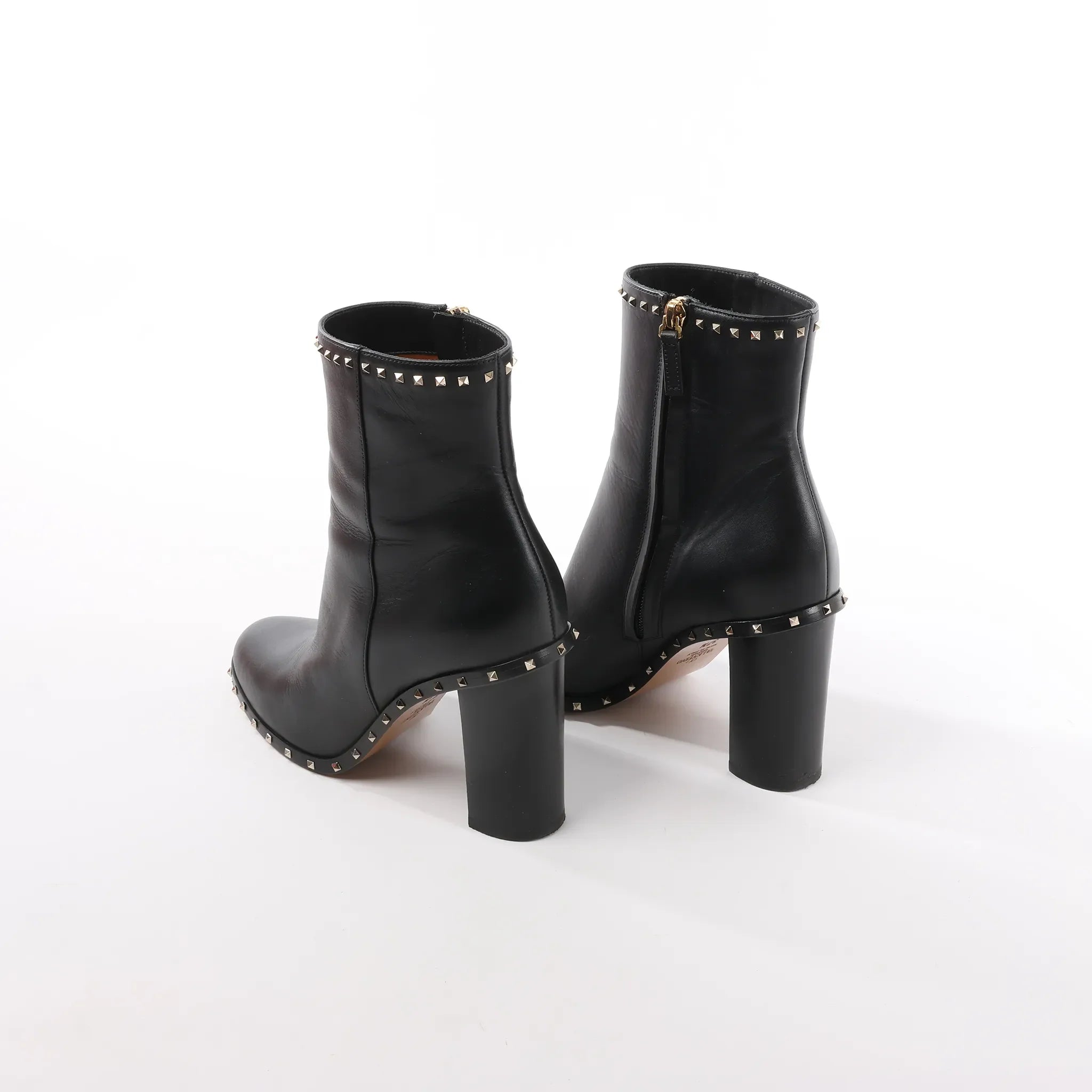 Valentino Garavani Rockstuds Leather Ankle Boots in Black, Size 37.5 EU