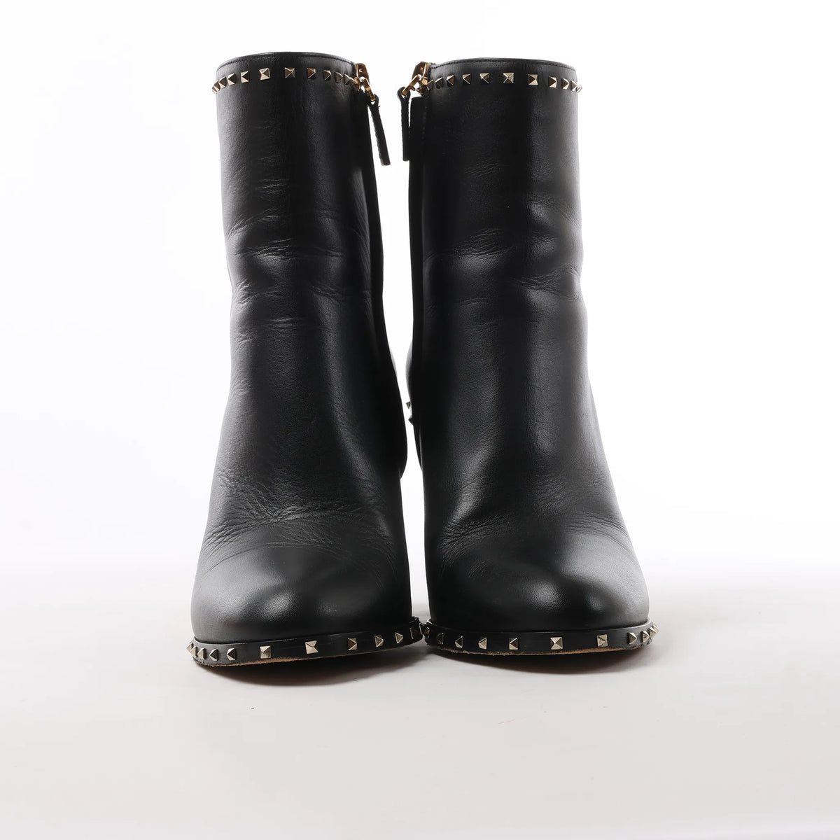 Valentino Garavani Rockstuds Leather Ankle Boots in Black, Size 37.5 EU