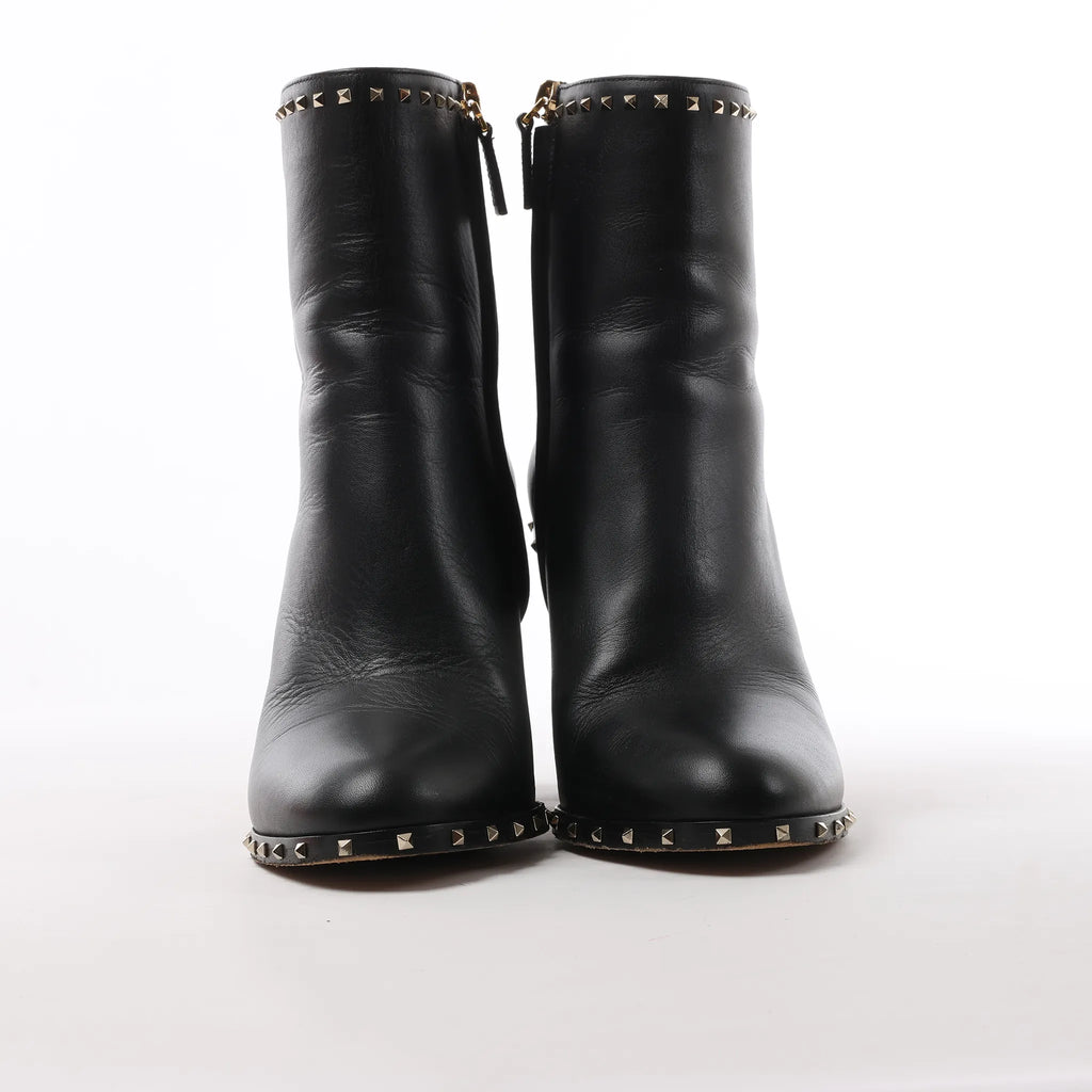 Valentino Garavani Rockstuds Leather Ankle Boots in Black, Size 37.5 EU