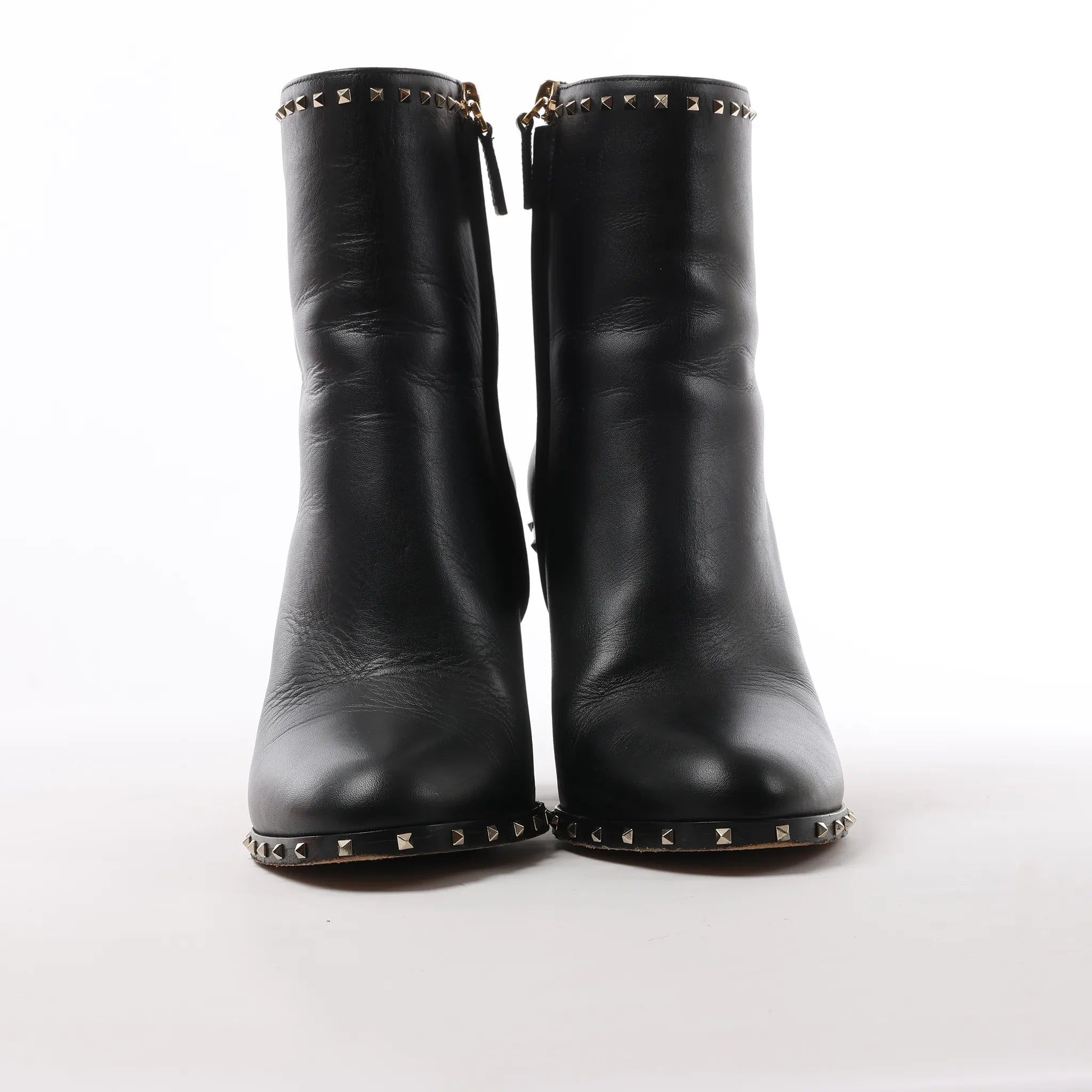 Valentino Garavani Rockstuds Leather Ankle Boots in Black, Size 37.5 EU