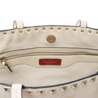 Valentino Garavani Rockstud Leather Shoulder Bag in Ecru