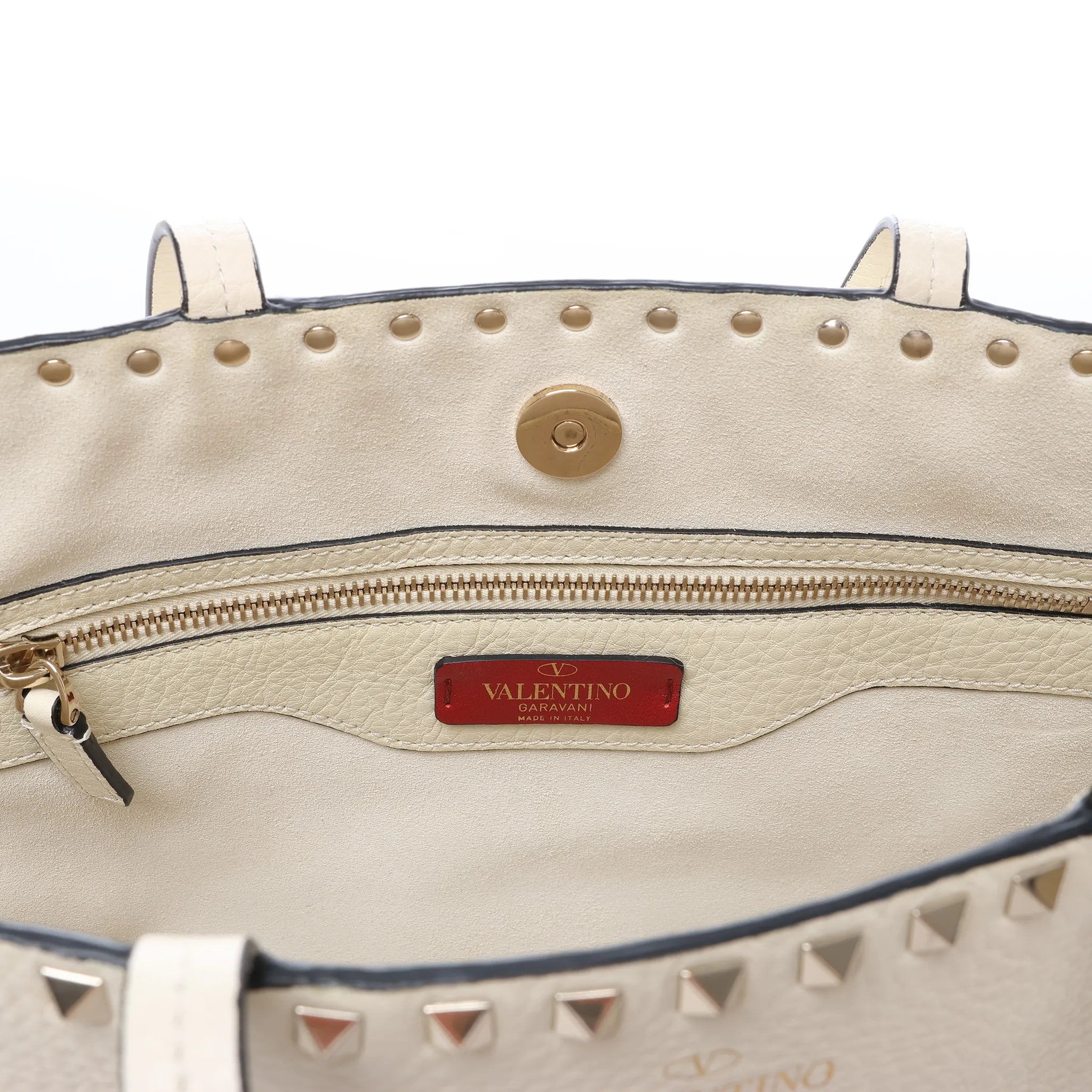 Valentino Garavani Rockstud Leather Shoulder Bag in Ecru