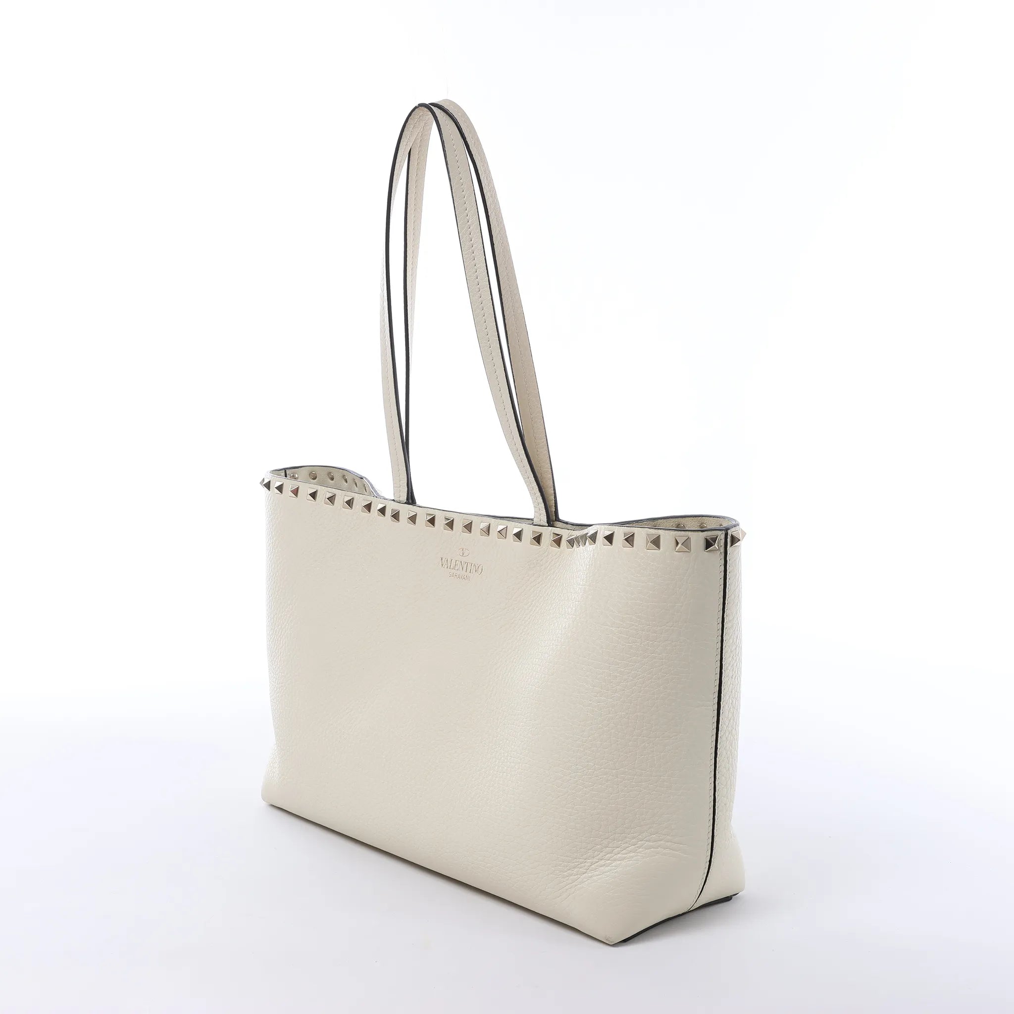 Valentino Garavani Rockstud Leather Shoulder Bag in Ecru