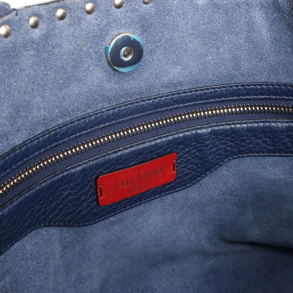 Valentino Garavani Rockstud Leather Shoulder Bag in Navy Blue