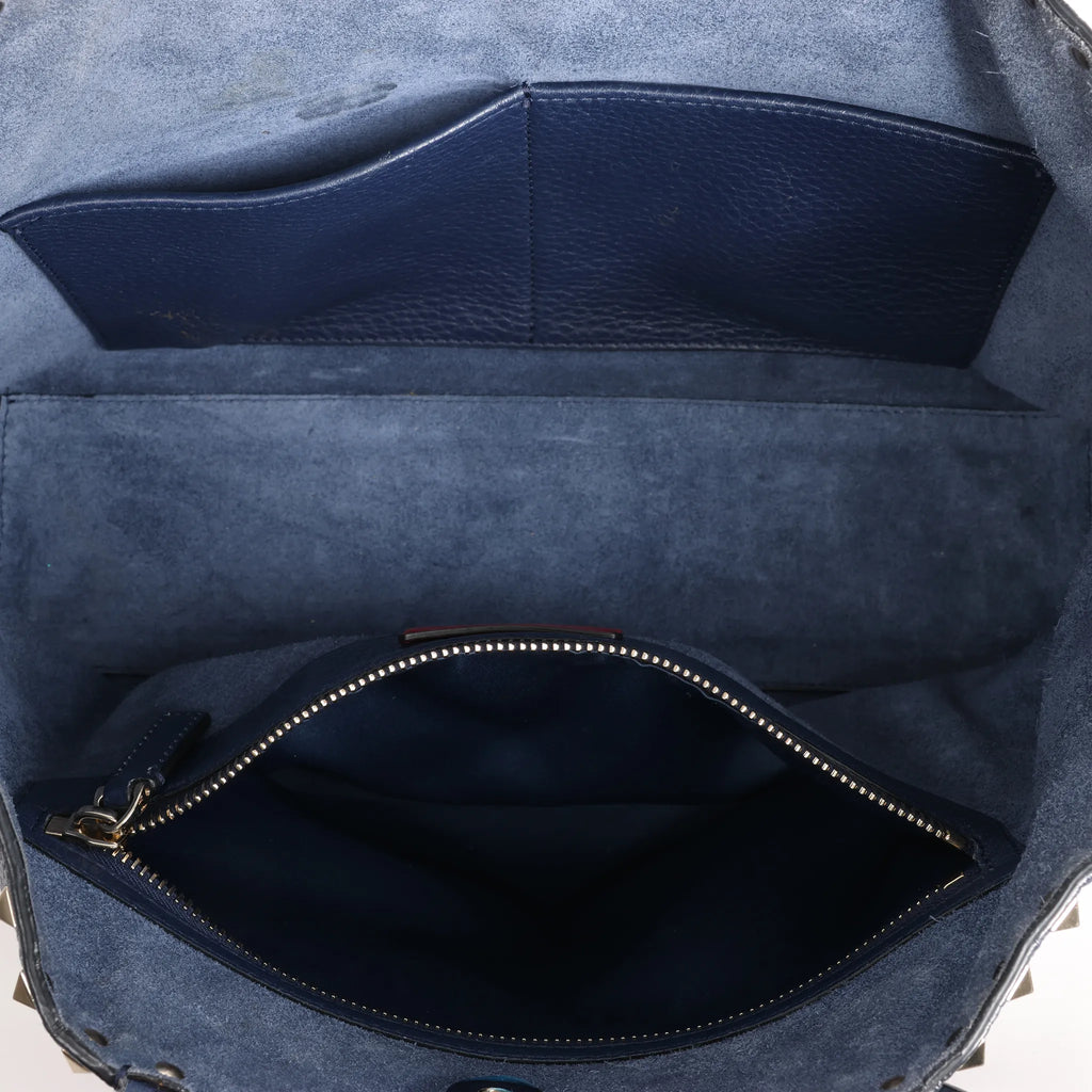 Valentino Garavani Rockstud Leather Shoulder Bag in Navy Blue