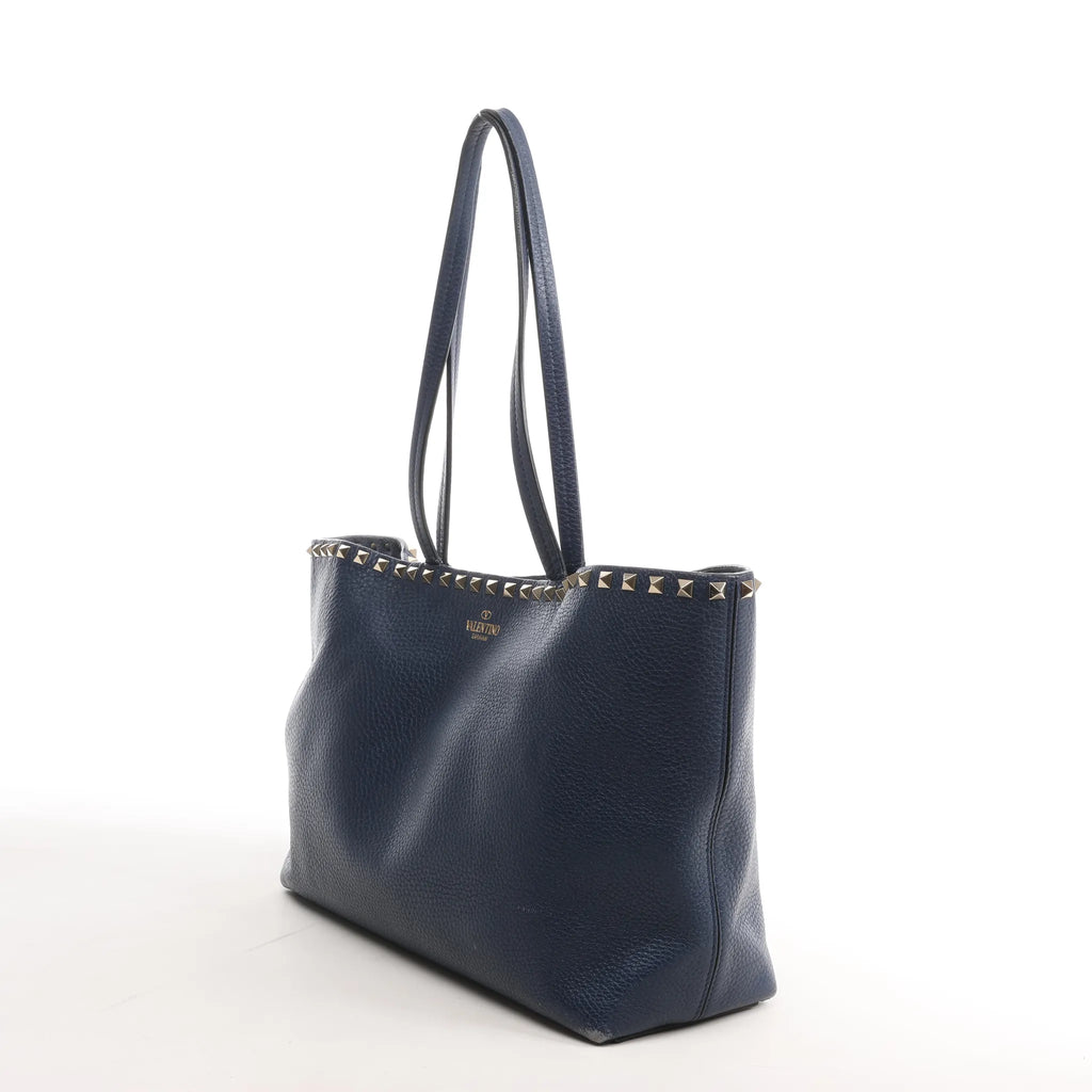 Valentino Garavani Rockstud Leather Shoulder Bag in Navy Blue