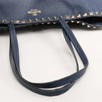 Valentino Garavani Rockstud Leather Shoulder Bag in Navy Blue